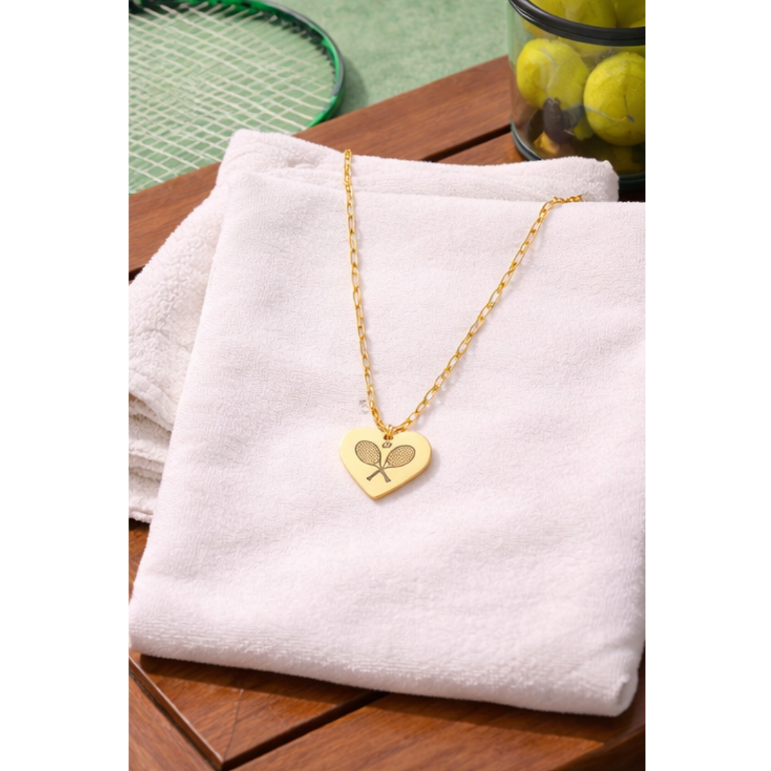 Paperclip Heart Necklace — Engraved Tennis Racket Charm