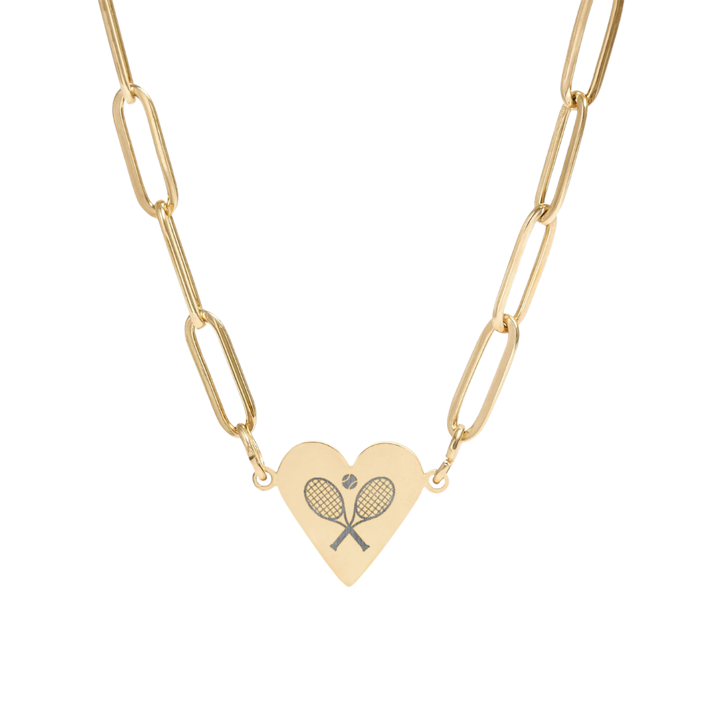 Paperclip Heart Necklace — Engraved Tennis Racket Charm