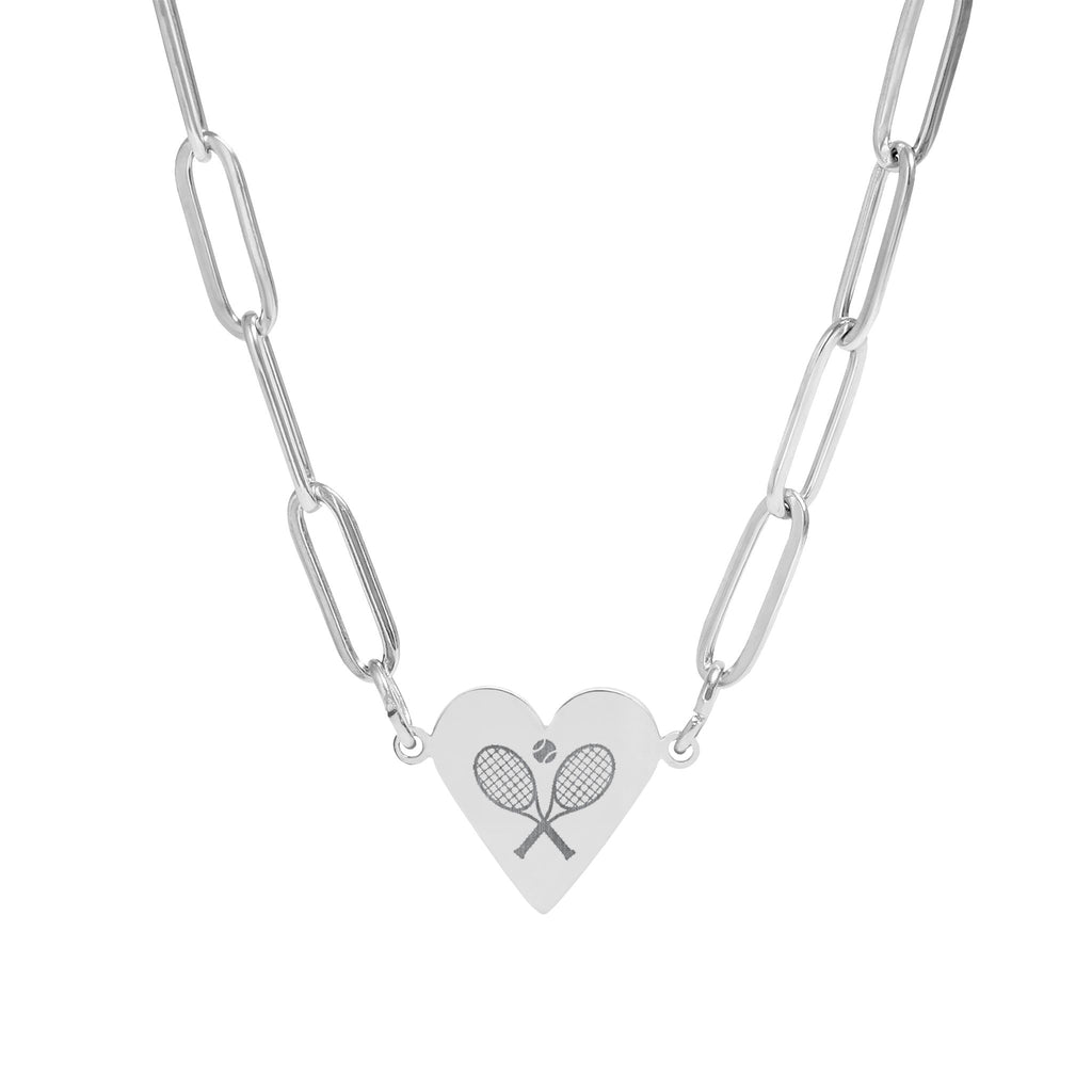 Paperclip Heart Necklace — Engraved Tennis Racket Charm