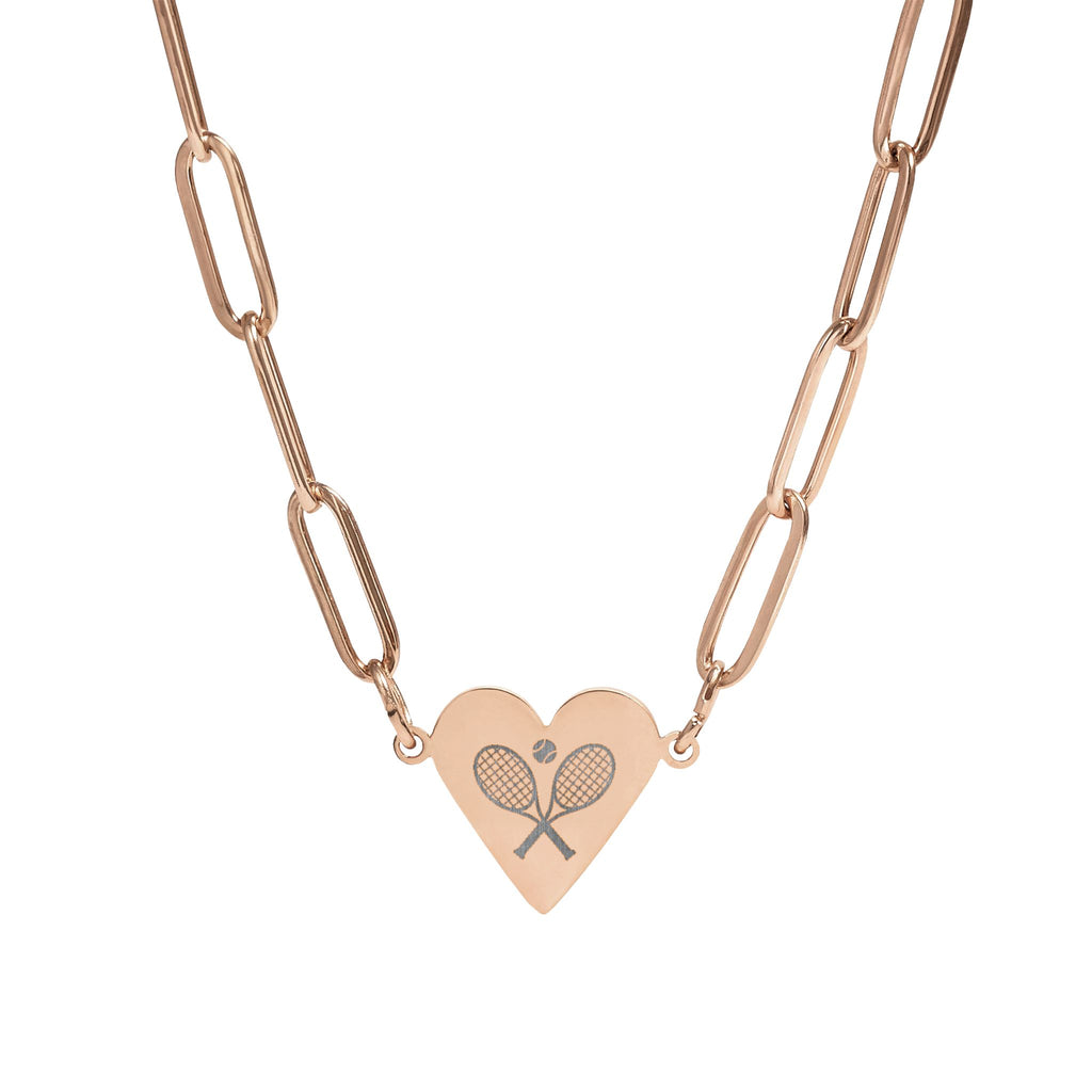 Paperclip Heart Necklace — Engraved Tennis Racket Charm