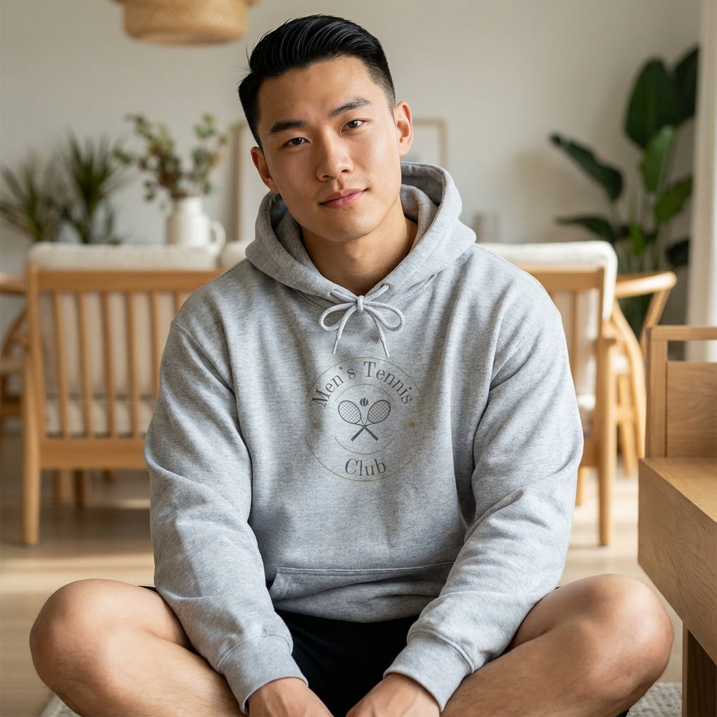 Men's Hoodie Sweatshirt — 'Men's Tennis Club' Minimal Racket Logo Pullover