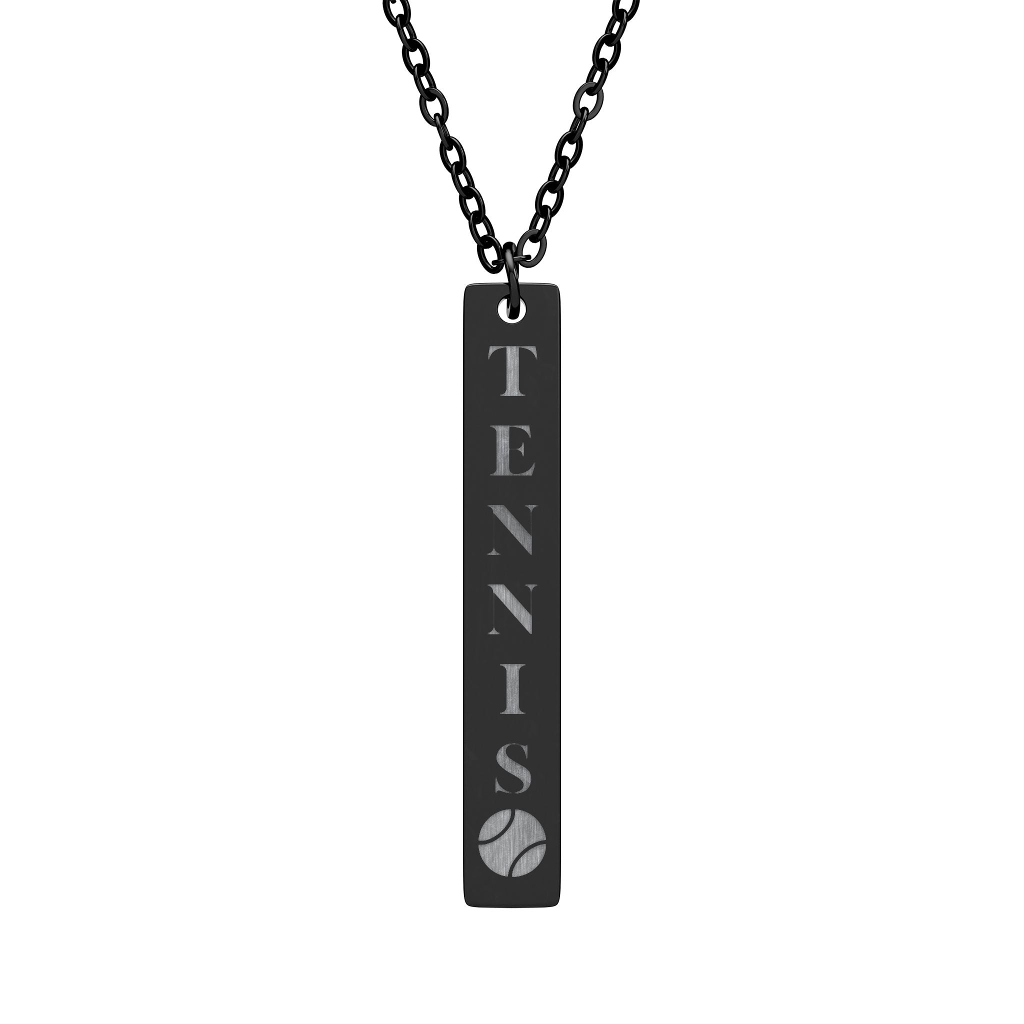 Engraved Vertical Bar Necklace — Tennis Ball Accent