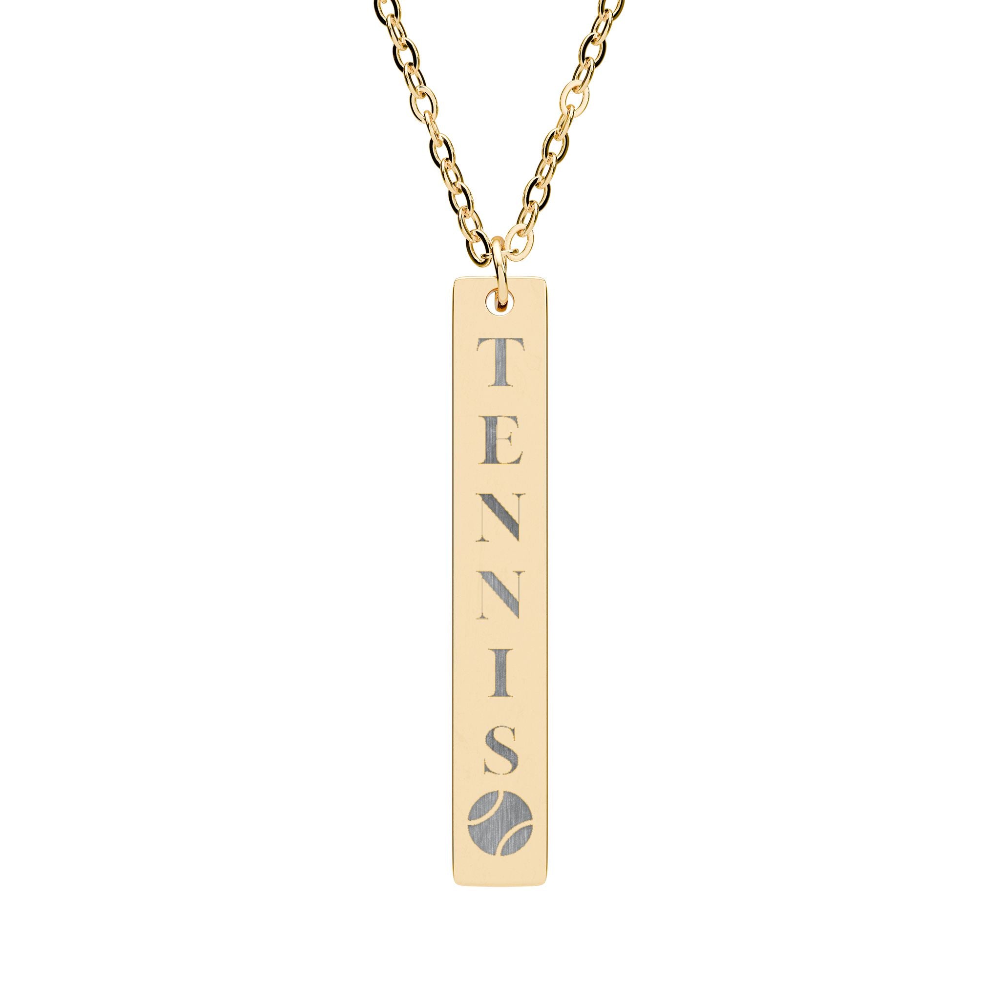Engraved Vertical Bar Necklace — Tennis Ball Accent