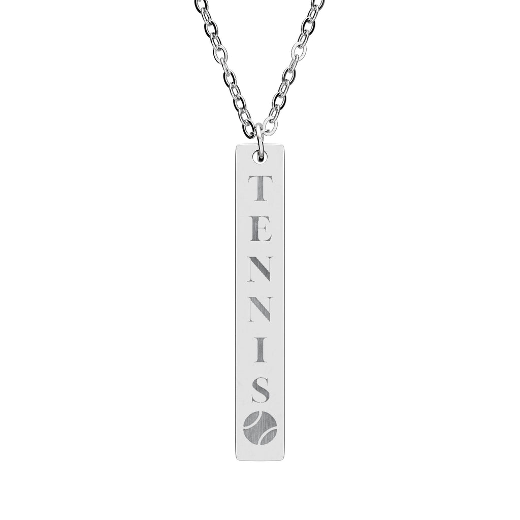 Engraved Vertical Bar Necklace — Tennis Ball Accent