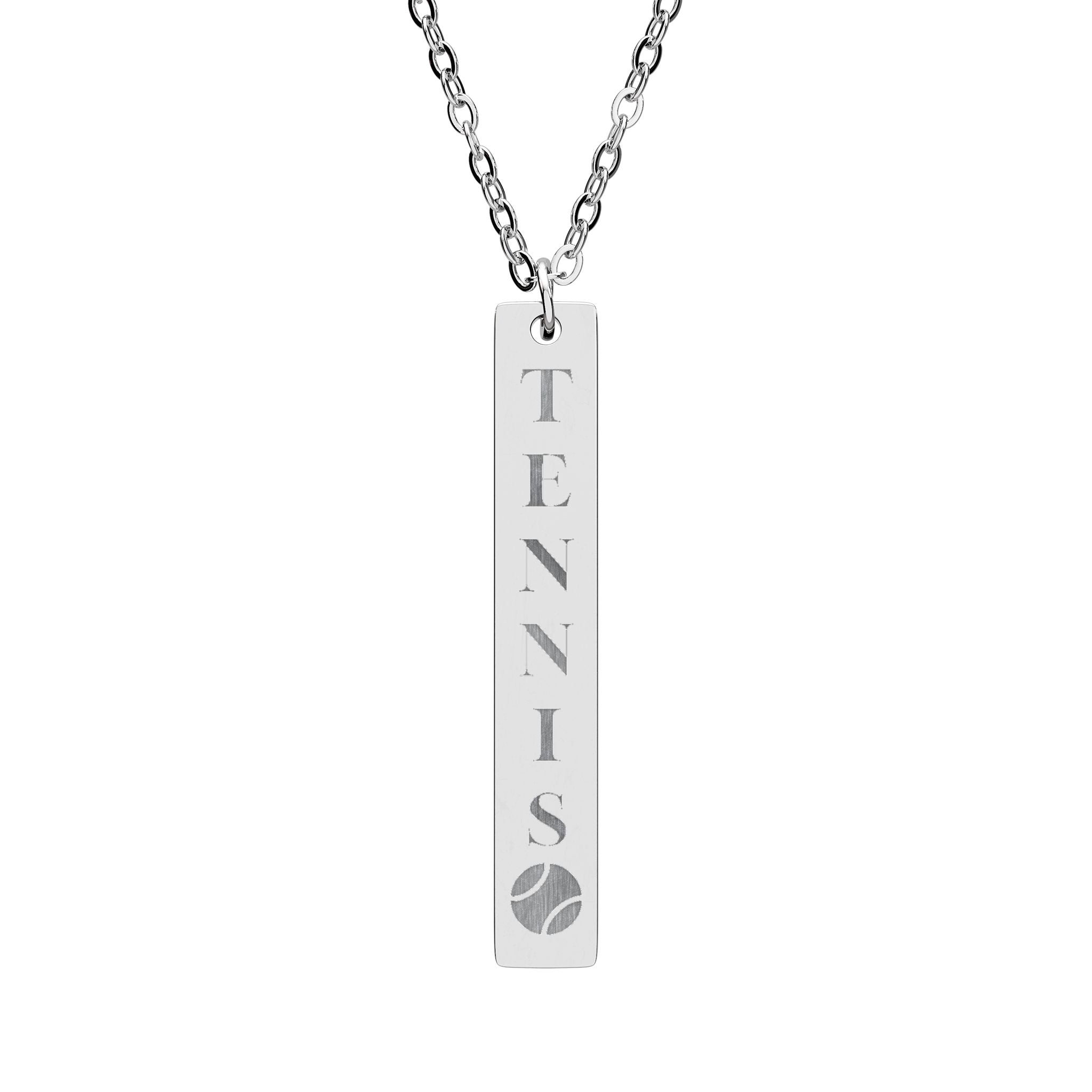 Engraved Vertical Bar Necklace — Tennis Ball Accent
