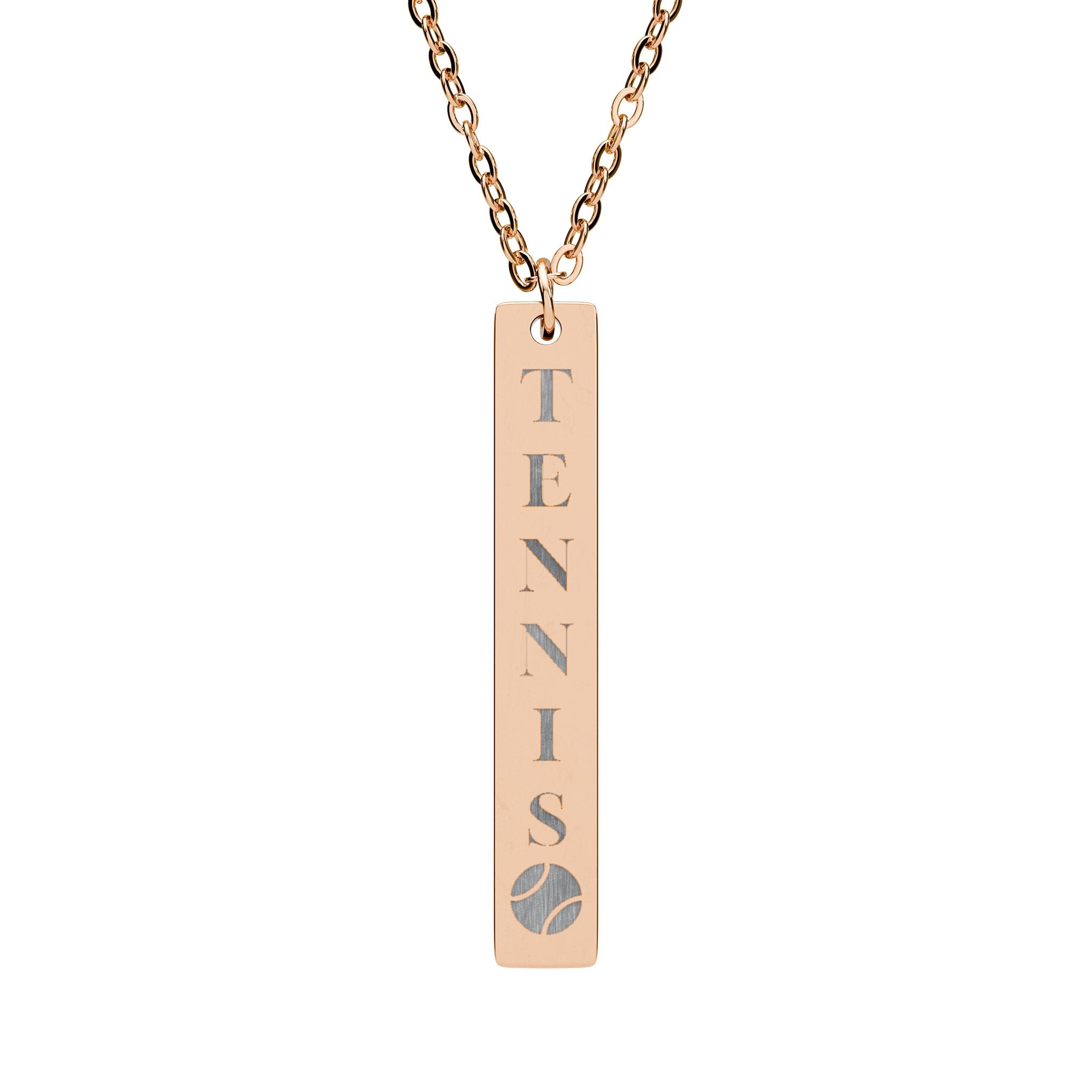 Engraved Vertical Bar Necklace — Tennis Ball Accent