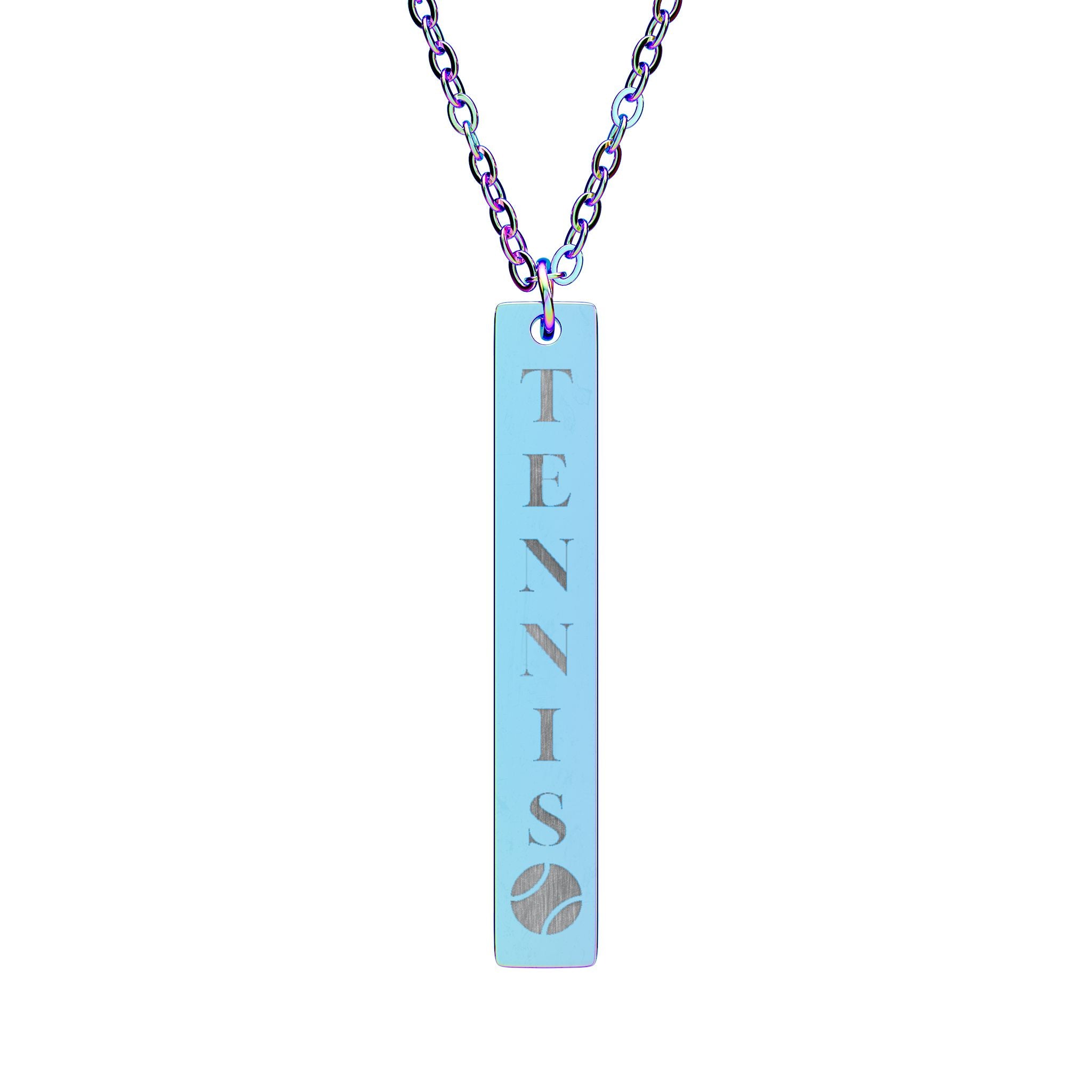 Engraved Vertical Bar Necklace — Tennis Ball Accent