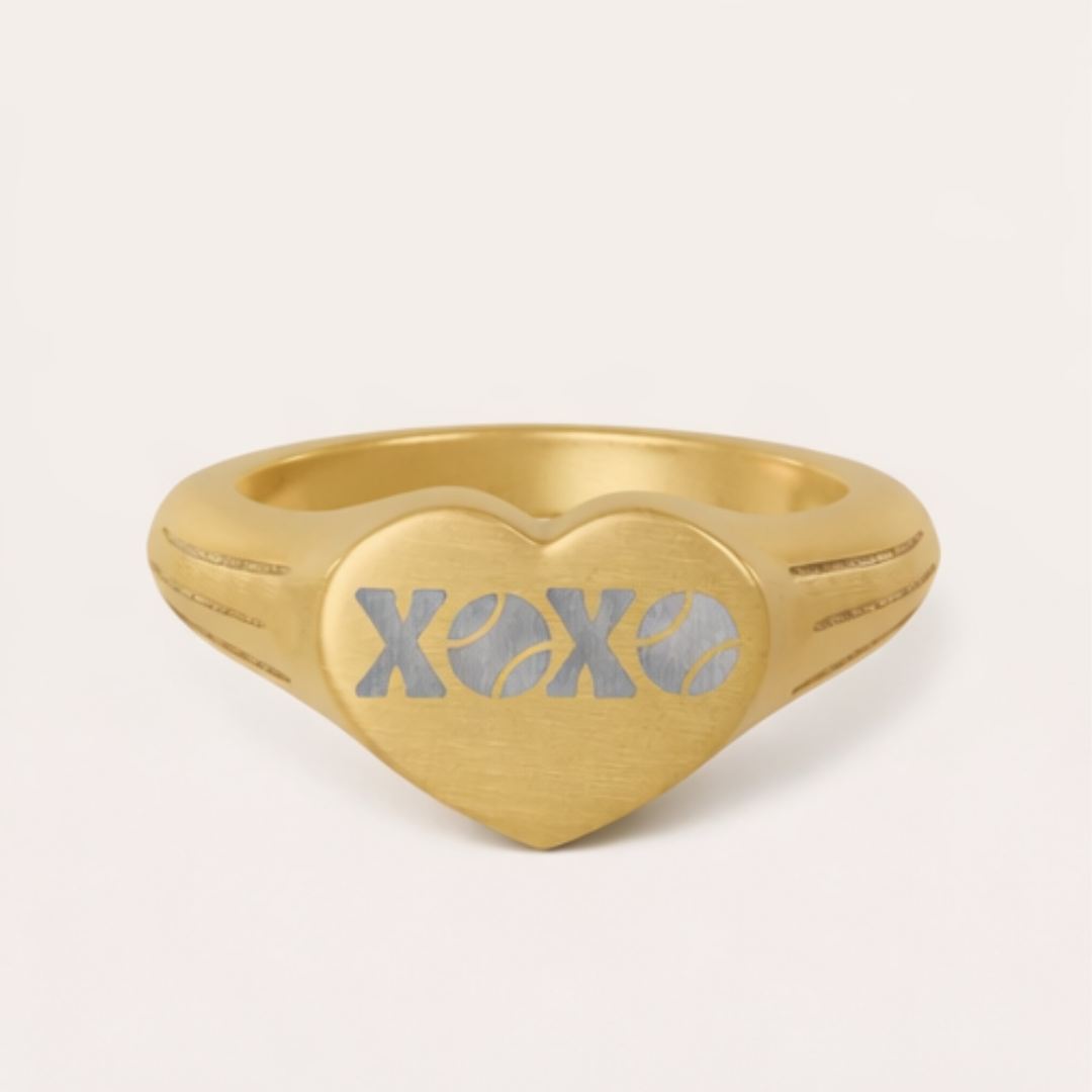 Heart Signet Ring — Gold Stainless Steel Engraved “XOXO”