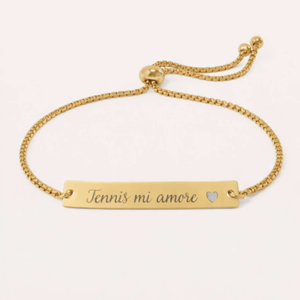 Engravable Adjustable Bar Bracelet — Tennis mi amore/Heart