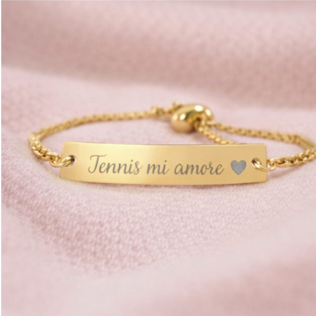 Engravable Adjustable Bar Bracelet — Tennis mi amore/Heart