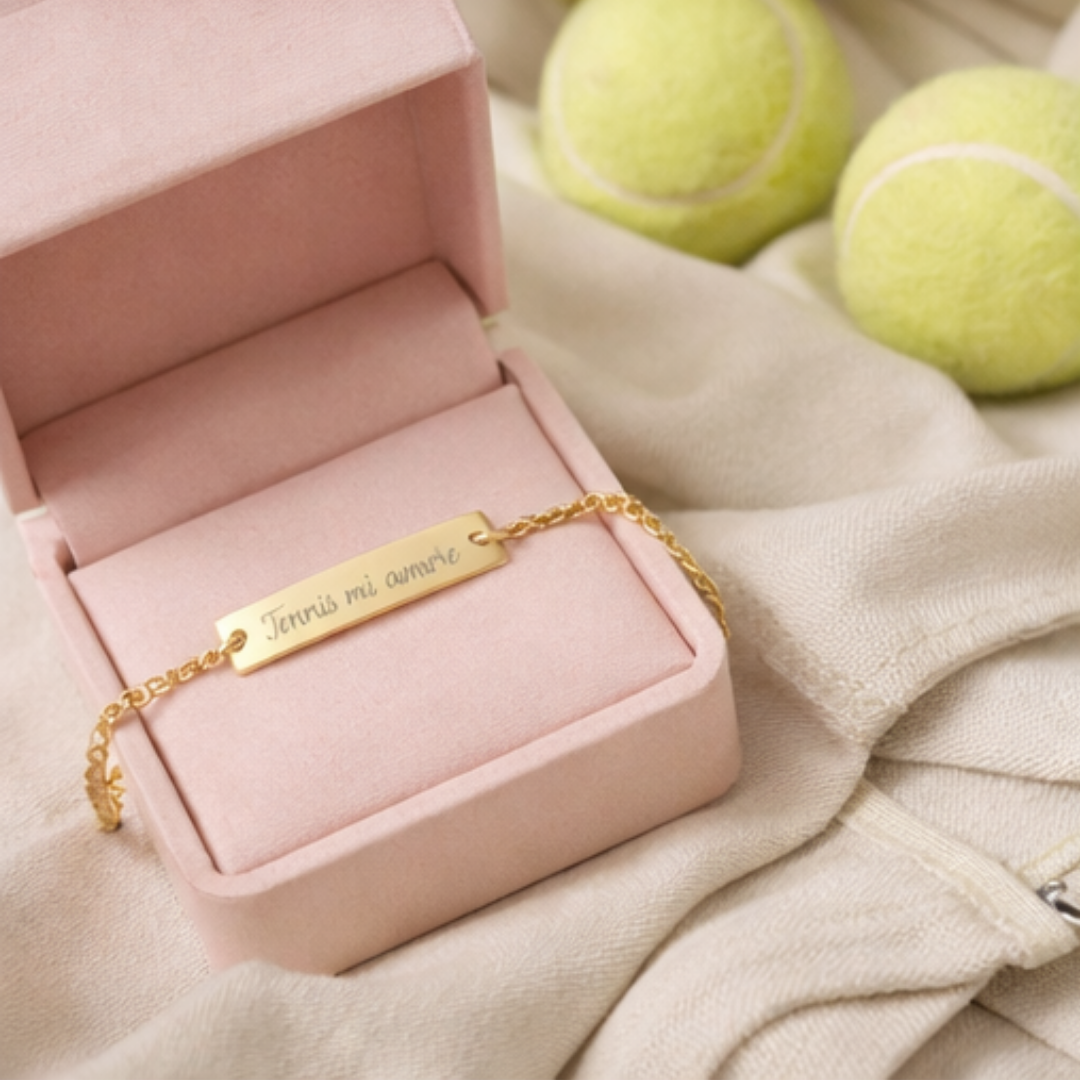 Engravable Adjustable Bar Bracelet — Tennis mi amore/Heart