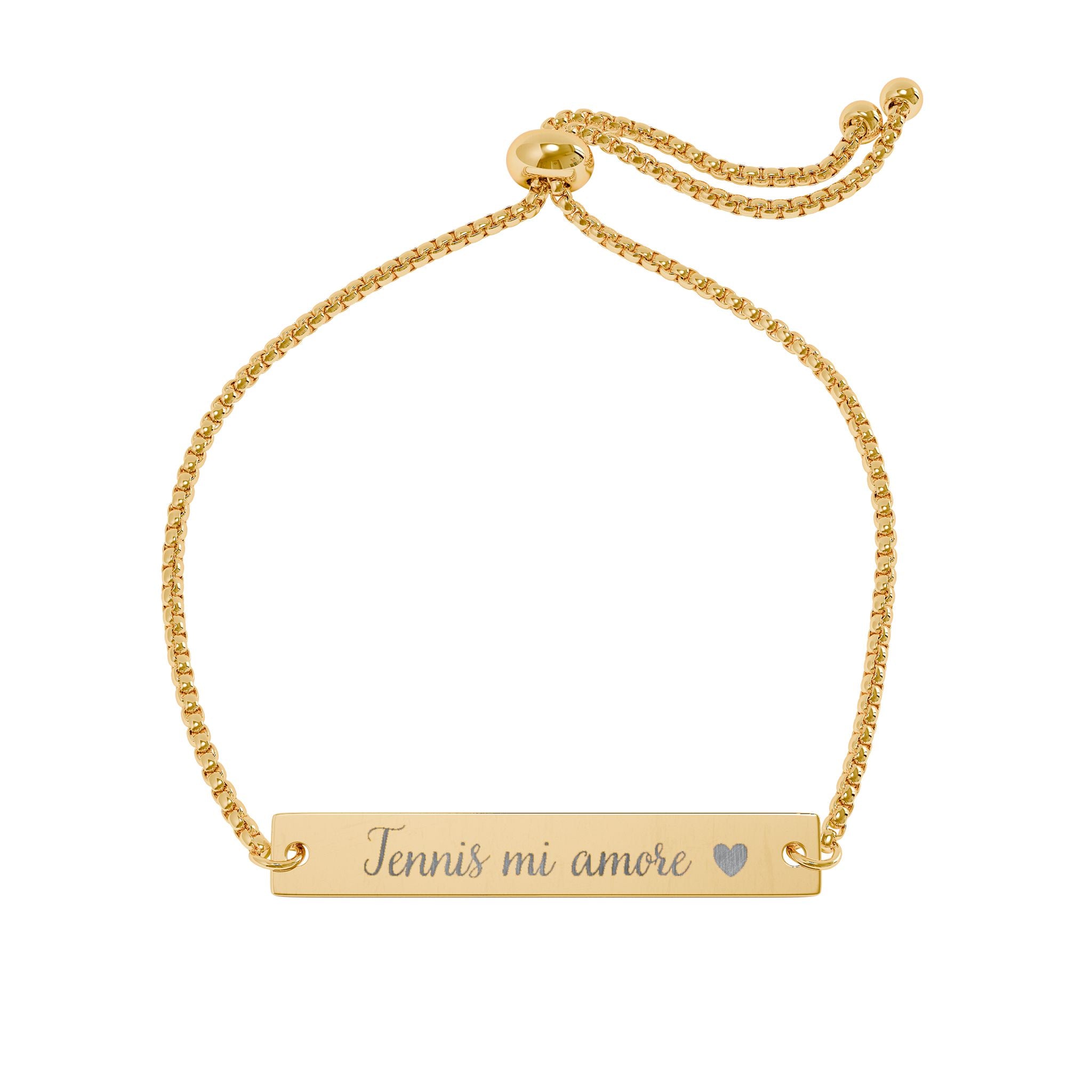 Engravable Adjustable Bar Bracelet — Tennis mi amore/Heart