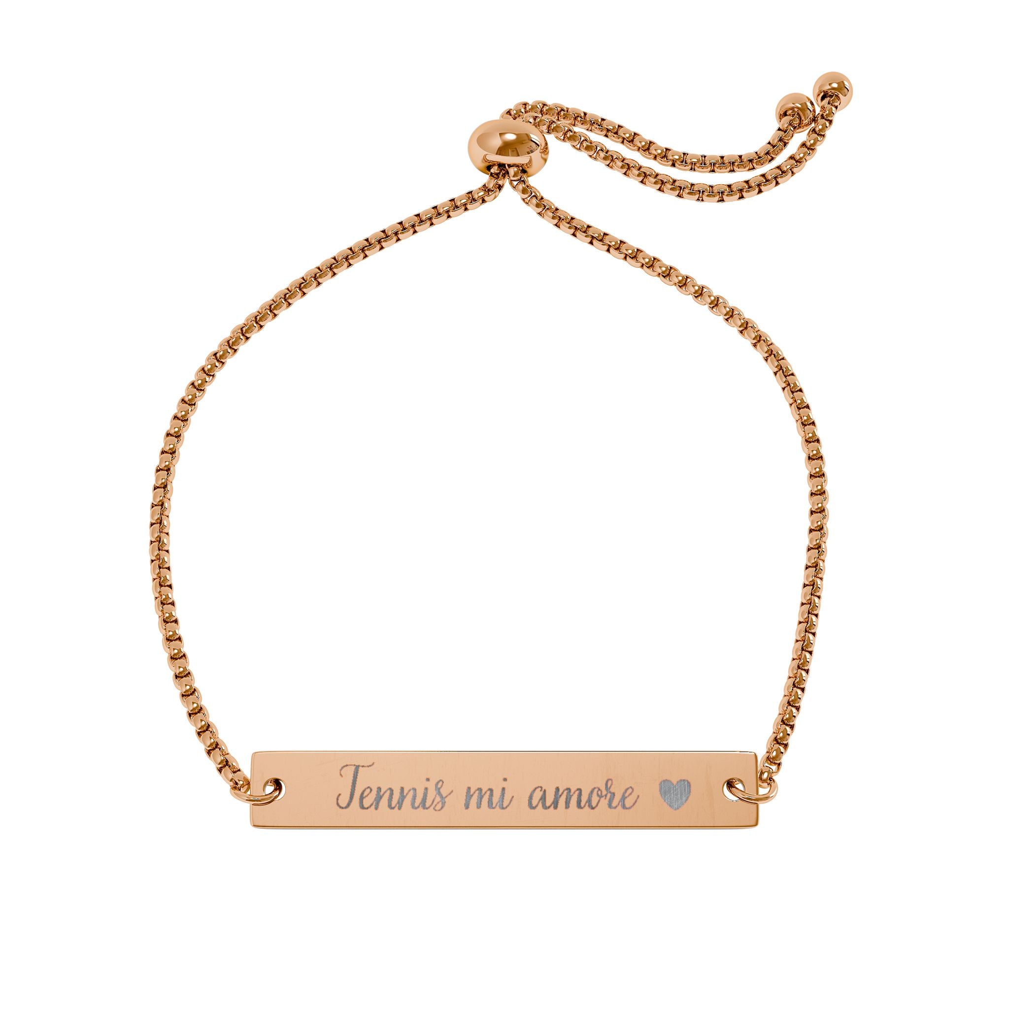 Engravable Adjustable Bar Bracelet — Tennis mi amore/Heart