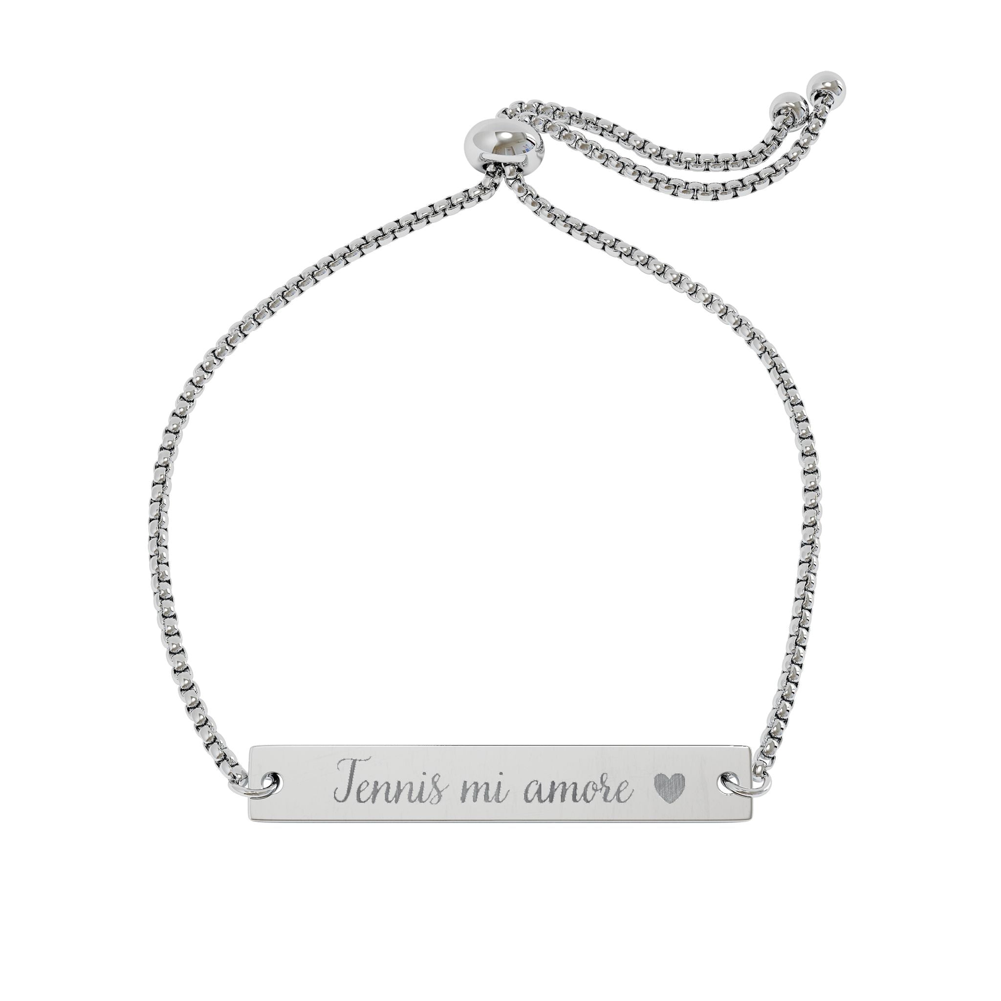 Engravable Adjustable Bar Bracelet — Tennis mi amore/Heart