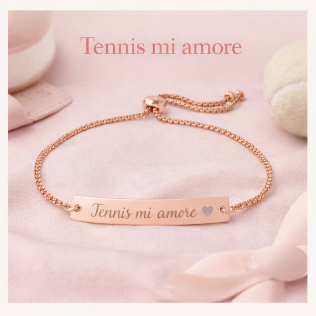 Engravable Adjustable Bar Bracelet — Tennis mi amore/Heart