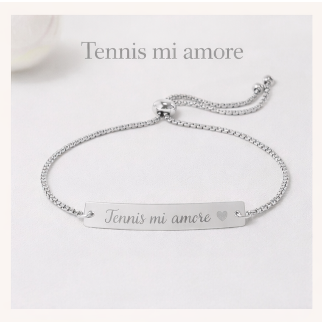 Engravable Adjustable Bar Bracelet — Tennis mi amore/Heart