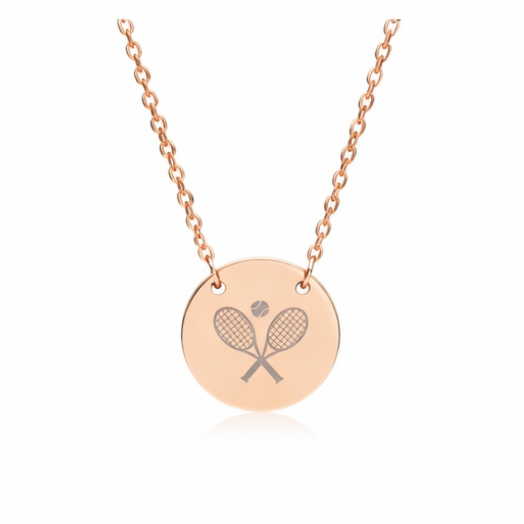 Tennis Racket/Ball Necklace — Engraved Sports Pendant Gift