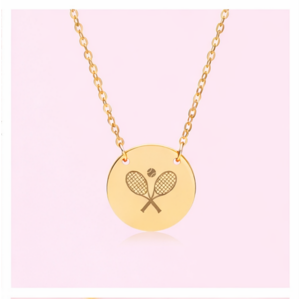 Tennis Racket/Ball Necklace — Engraved Sports Pendant Gift