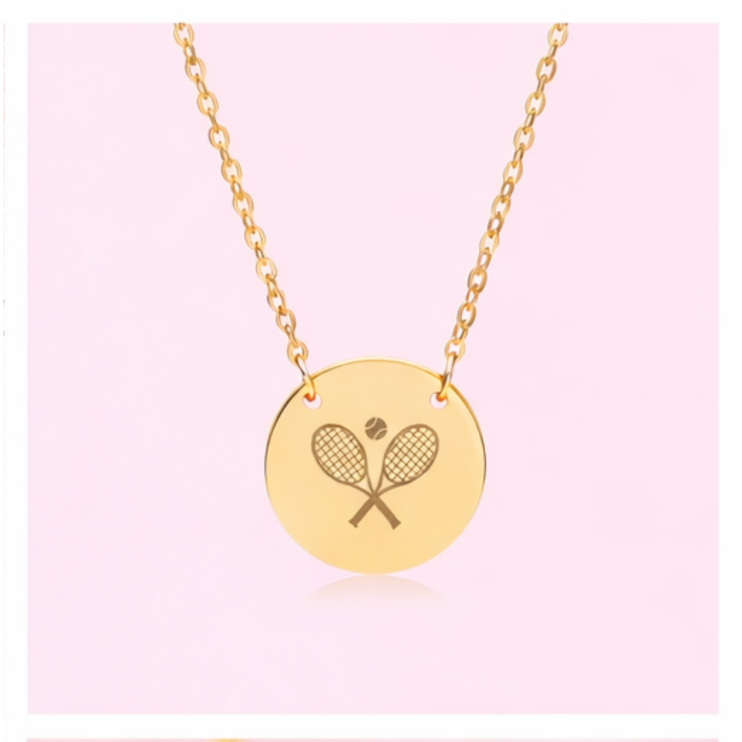 Tennis Racket/Ball Necklace — Engraved Sports Pendant Gift
