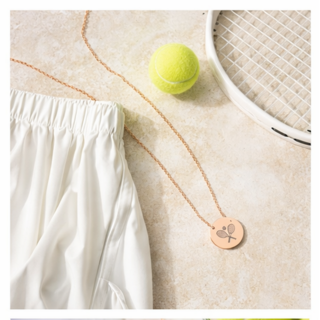 Tennis Racket/Ball Necklace — Engraved Sports Pendant Gift