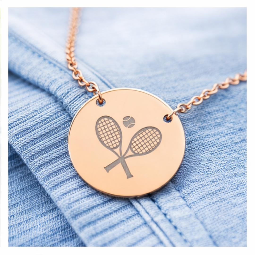 Tennis Racket/Ball Necklace — Engraved Sports Pendant Gift