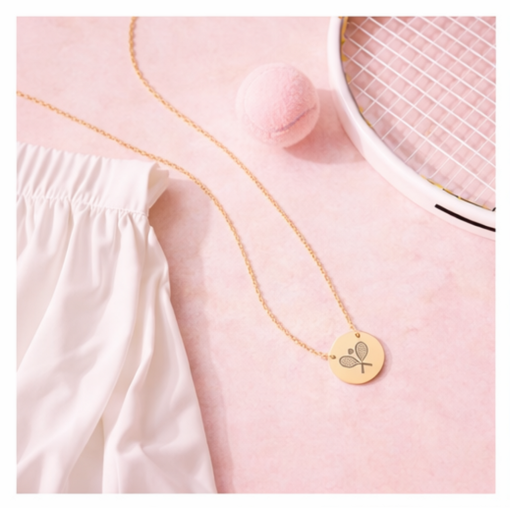 Tennis Racket/Ball Necklace — Engraved Sports Pendant Gift