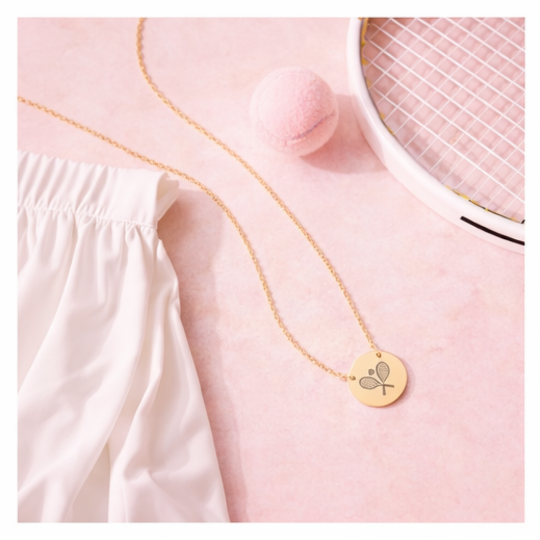Tennis Racket/Ball Necklace — Engraved Sports Pendant Gift
