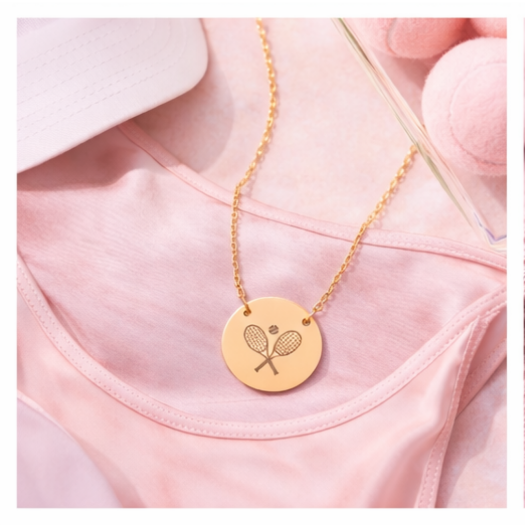 Tennis Racket/Ball Necklace — Engraved Sports Pendant Gift