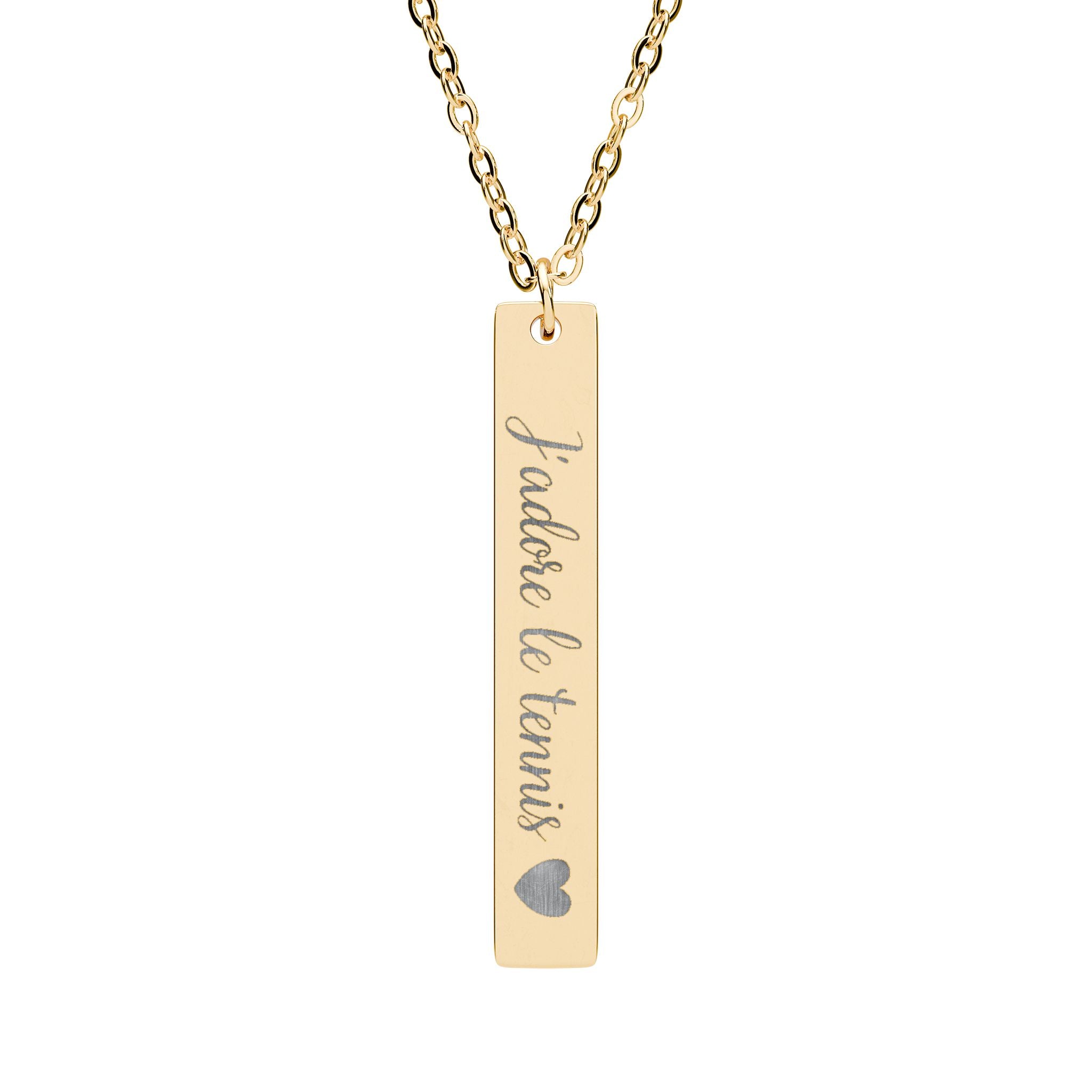 Engraved Vertical Bar Necklace — J'adore le tennis/heart