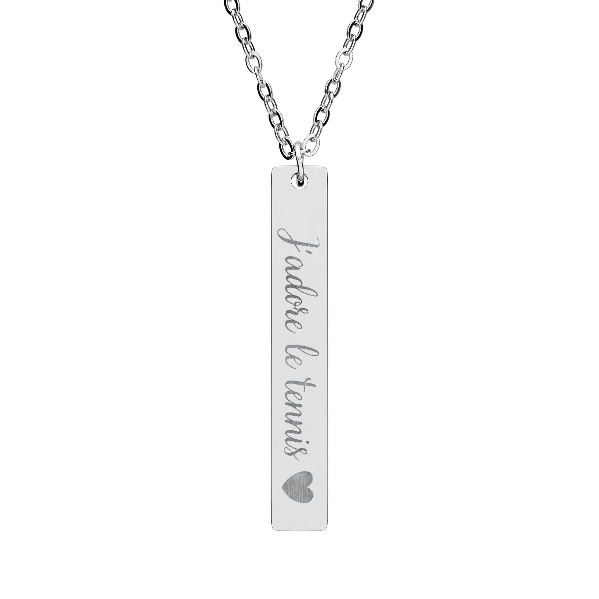 Engraved Vertical Bar Necklace — J'adore le tennis/heart