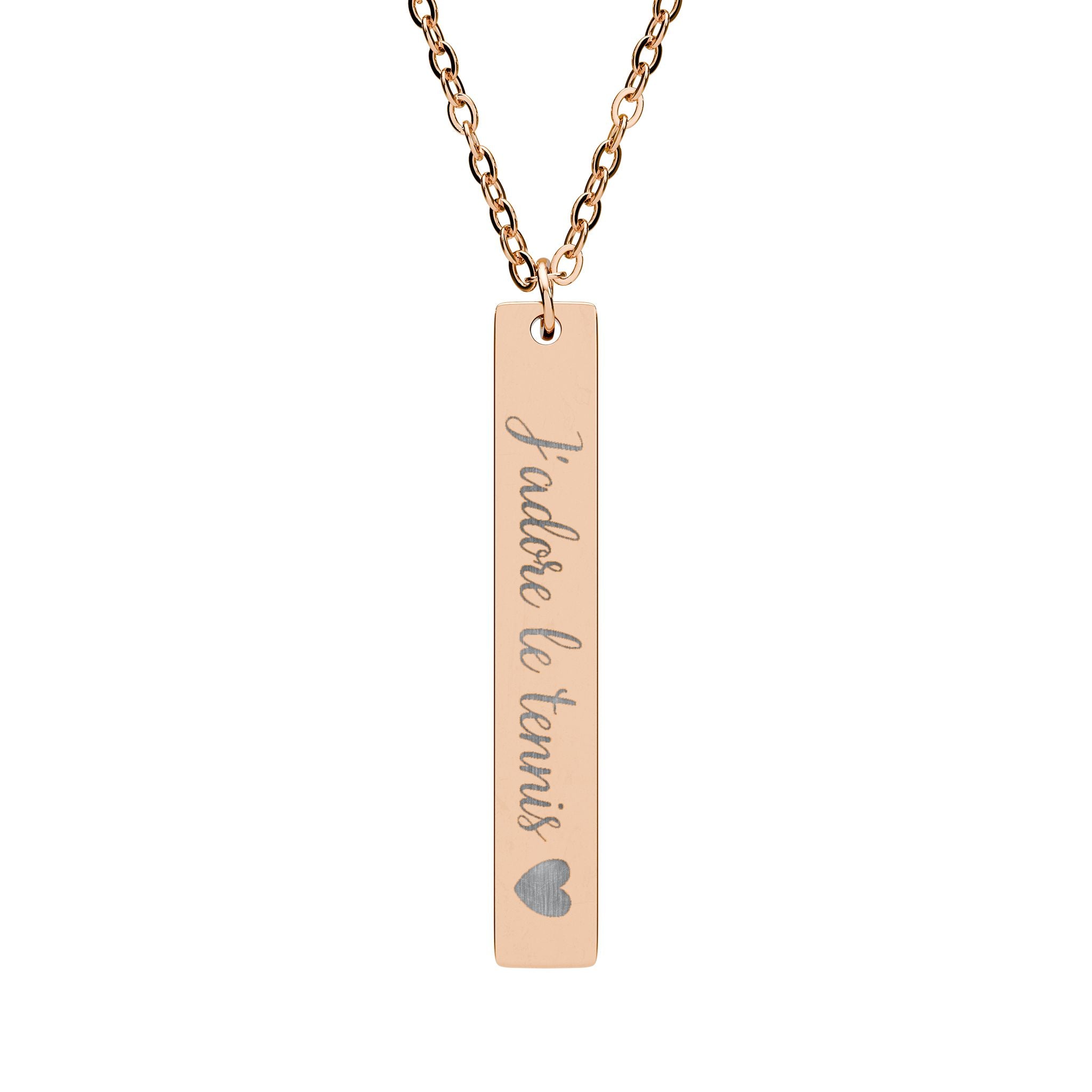 Engraved Vertical Bar Necklace — J'adore le tennis/heart