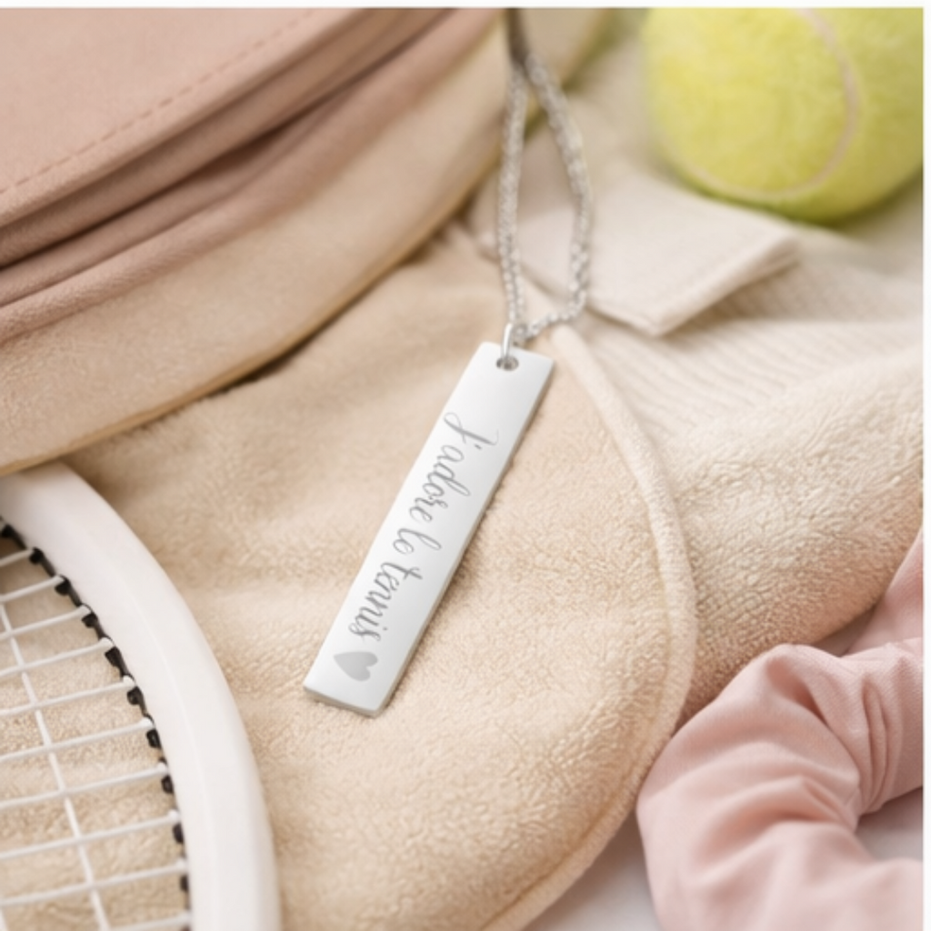 Engraved Vertical Bar Necklace — J'adore le tennis/heart