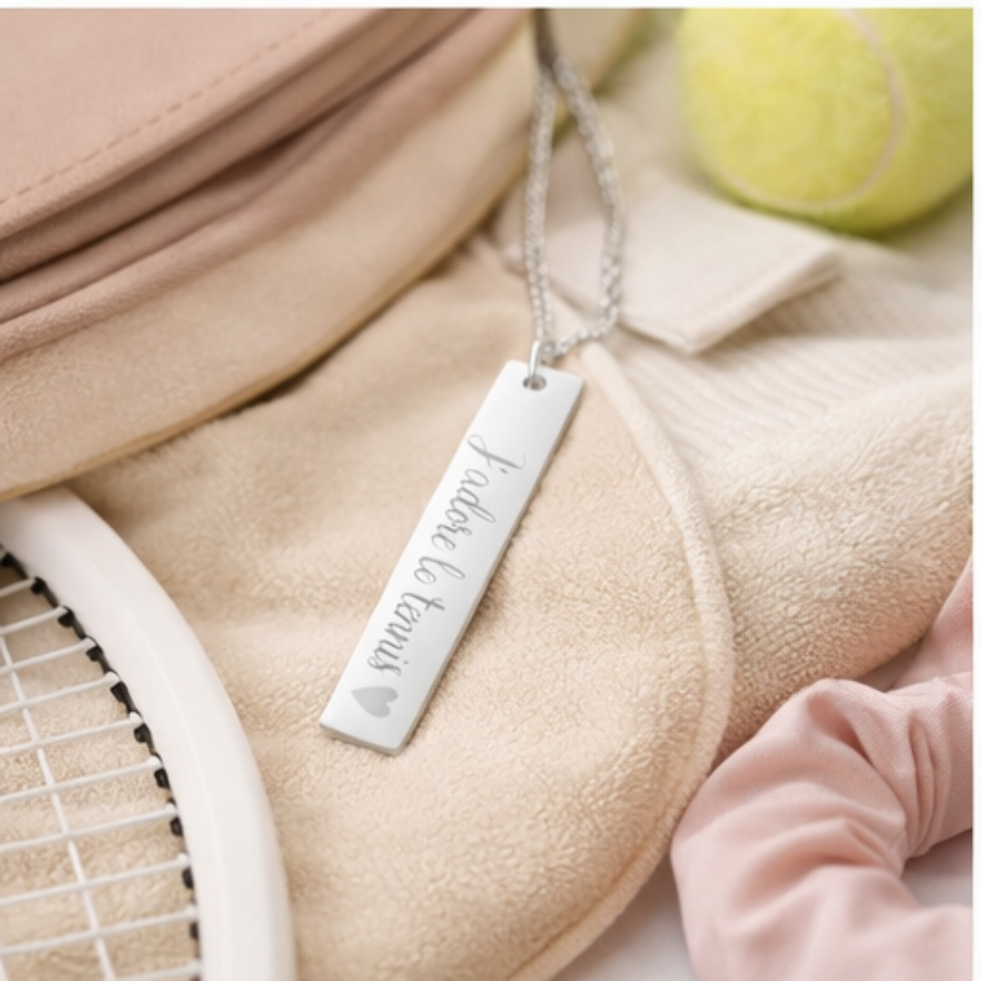 Engraved Vertical Bar Necklace — J'adore le tennis/heart