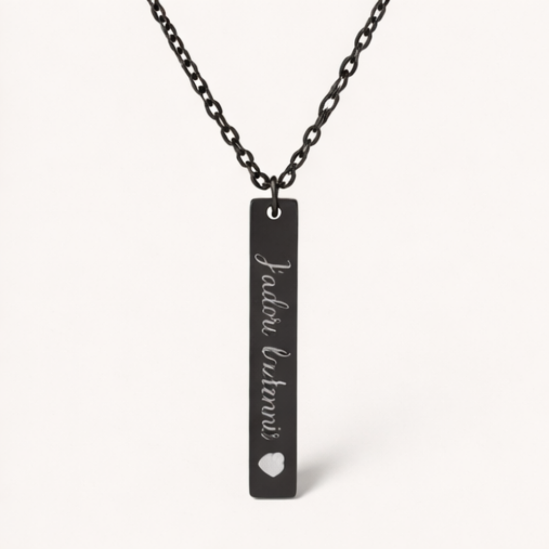 Engraved Vertical Bar Necklace — J'adore le tennis/heart