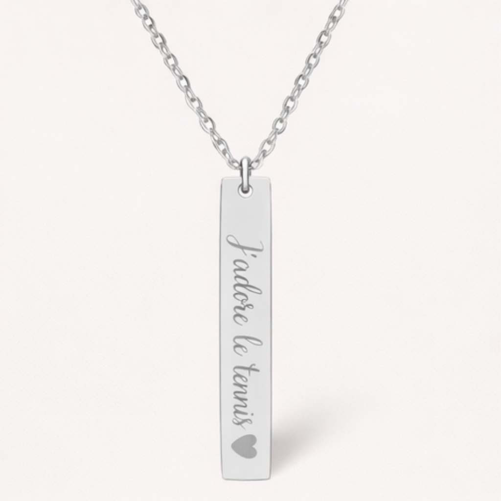 Engraved Vertical Bar Necklace — J'adore le tennis/heart