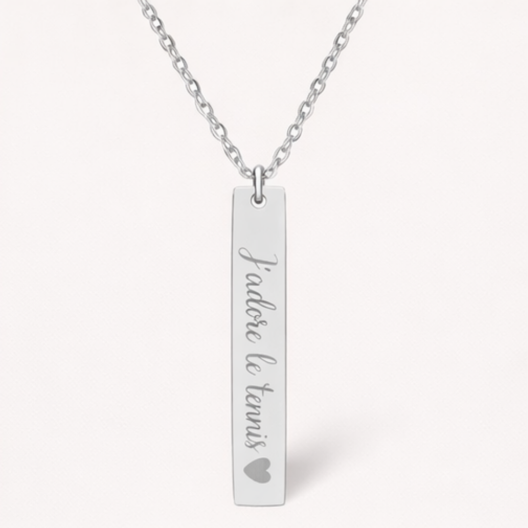 Engraved Vertical Bar Necklace — J'adore le tennis/heart