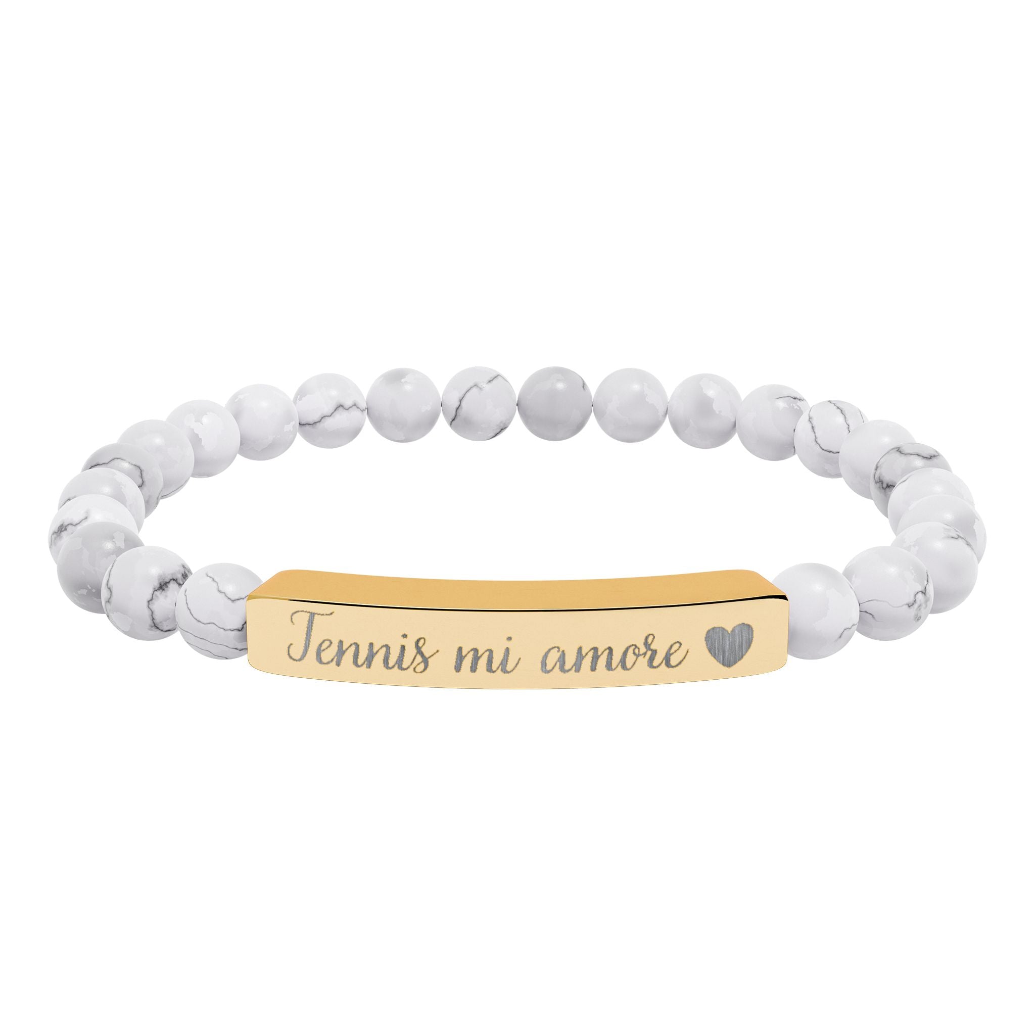 Engraved Natural Stone Bar Bracelet – Tennis mi amore/Heart/Stretch Beaded