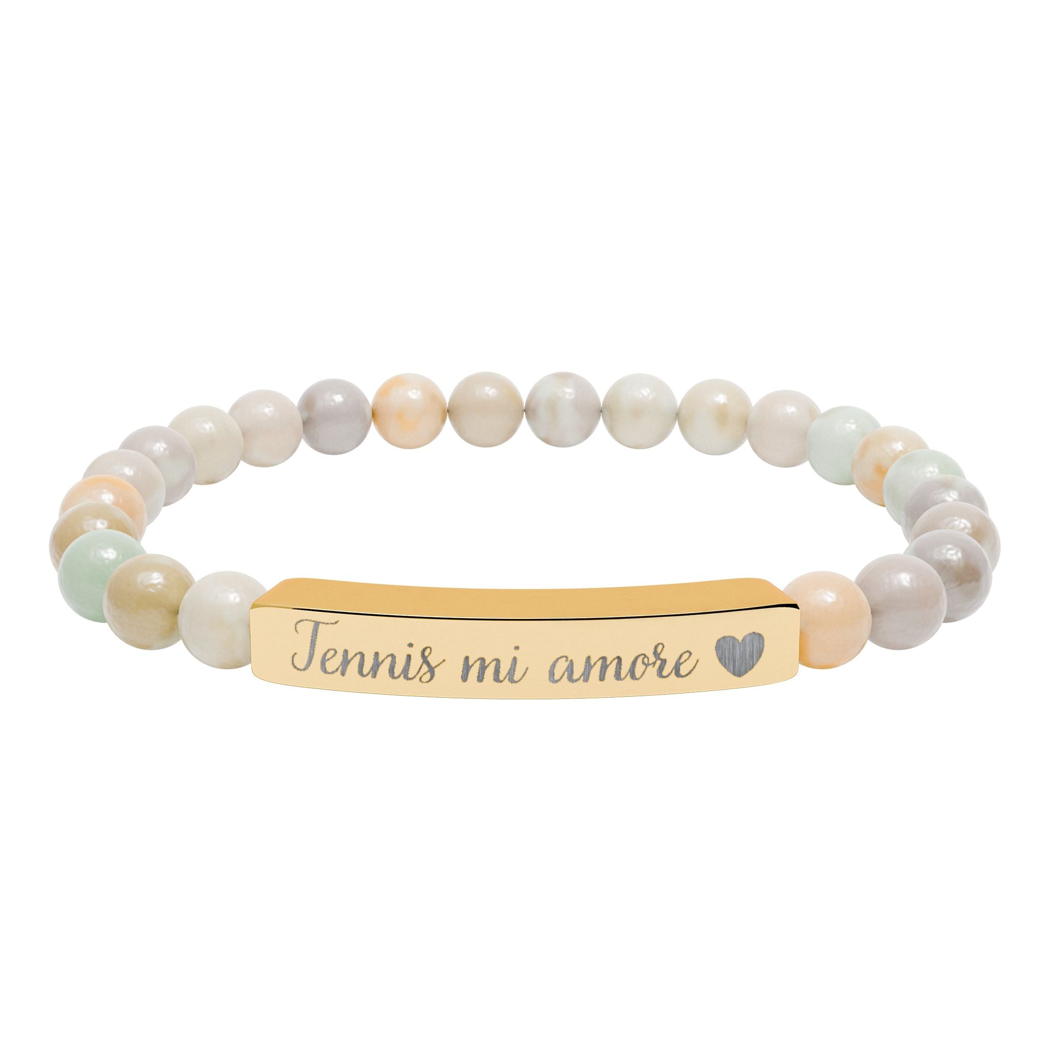 Engraved Natural Stone Bar Bracelet – Tennis mi amore/Heart/Stretch Beaded