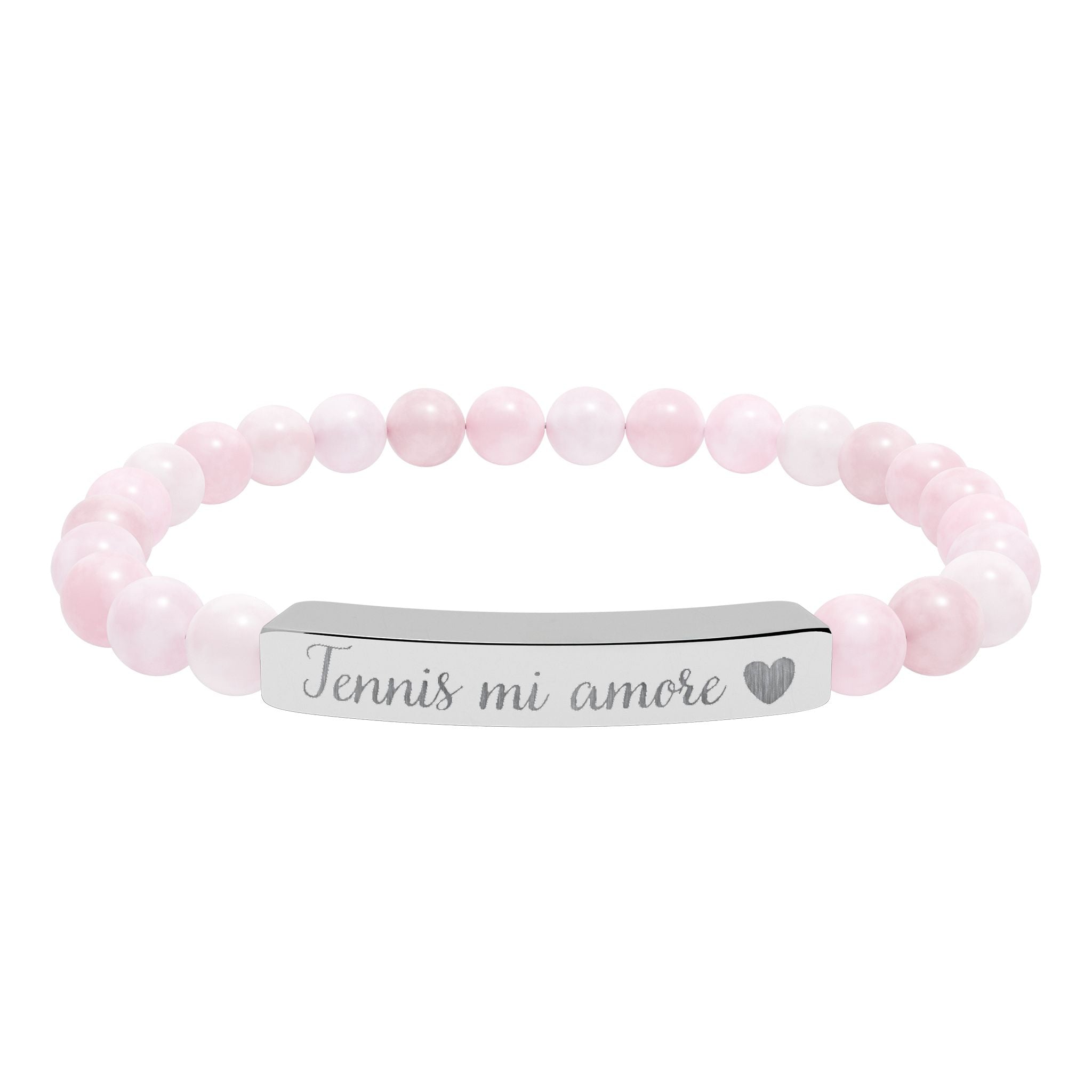 Engraved Natural Stone Bar Bracelet – Tennis mi amore/Heart/Stretch Beaded