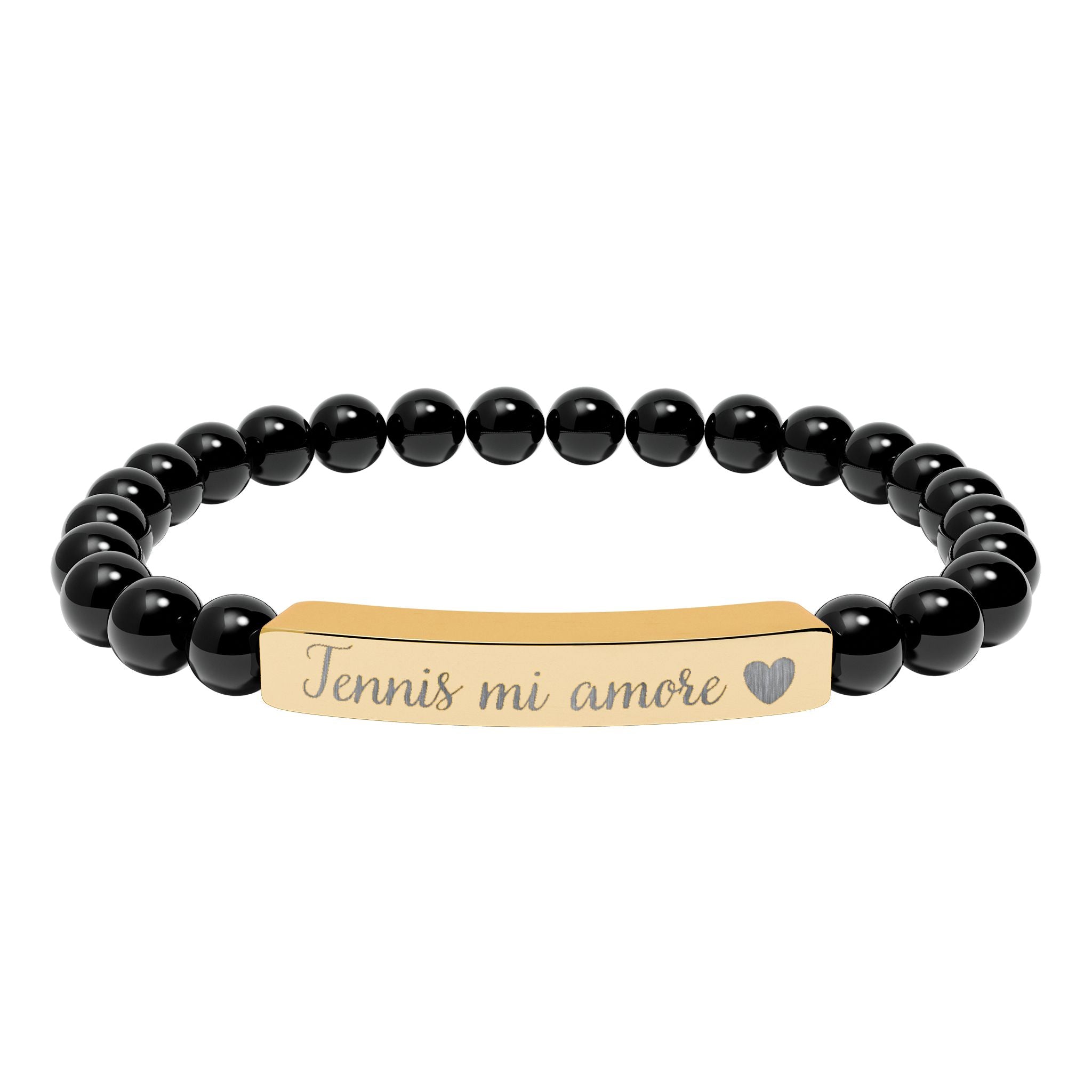Engraved Natural Stone Bar Bracelet – Tennis mi amore/Heart/Stretch Beaded
