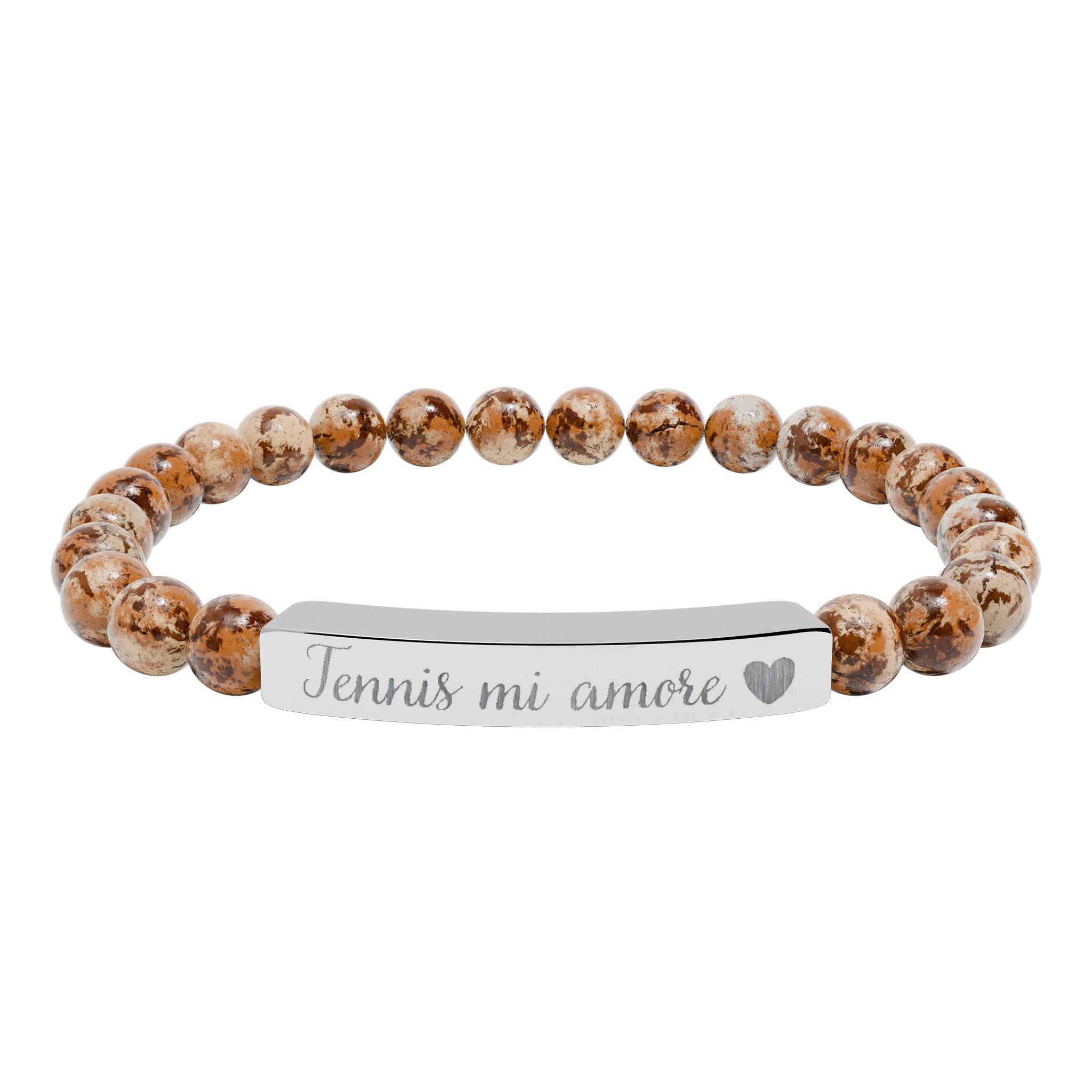 Engraved Natural Stone Bar Bracelet – Tennis mi amore/Heart/Stretch Beaded