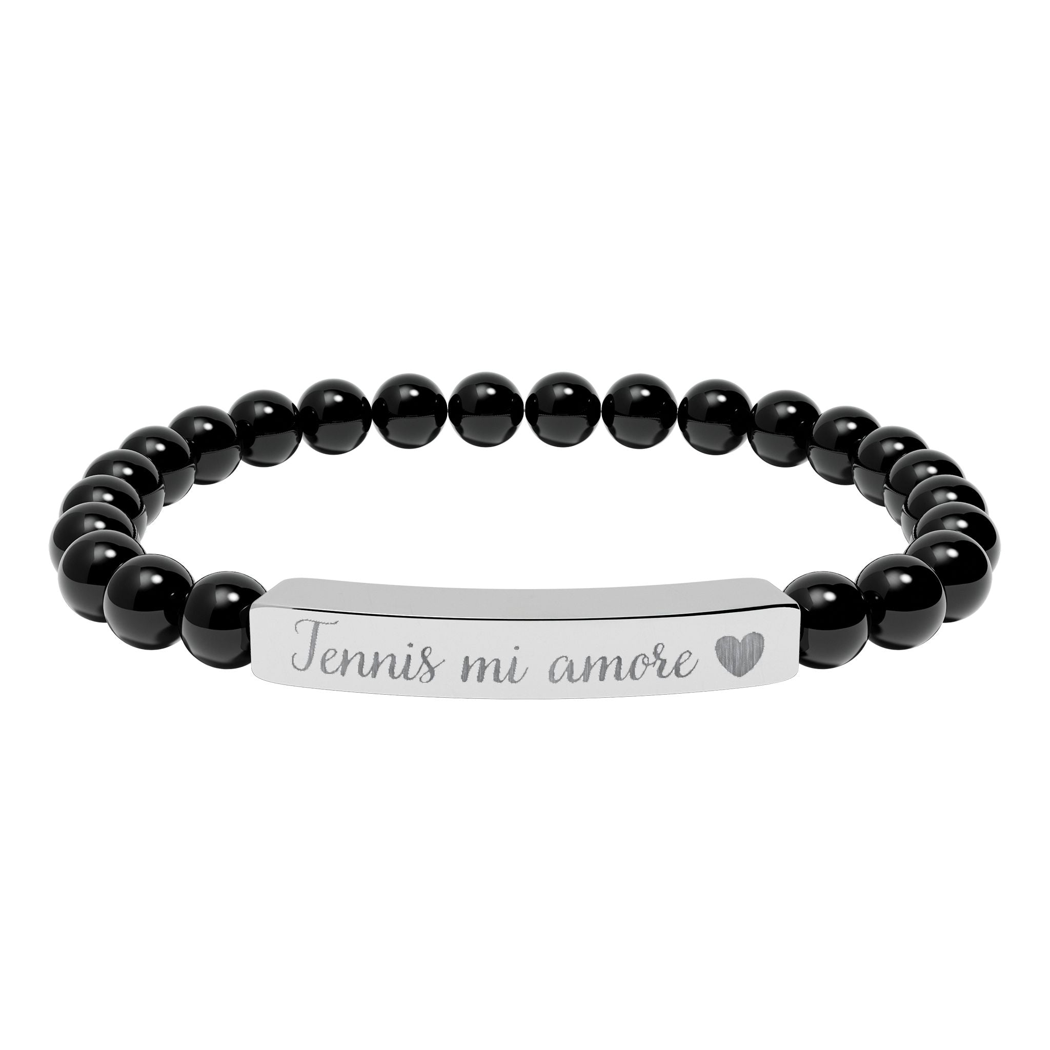 Engraved Natural Stone Bar Bracelet – Tennis mi amore/Heart/Stretch Beaded
