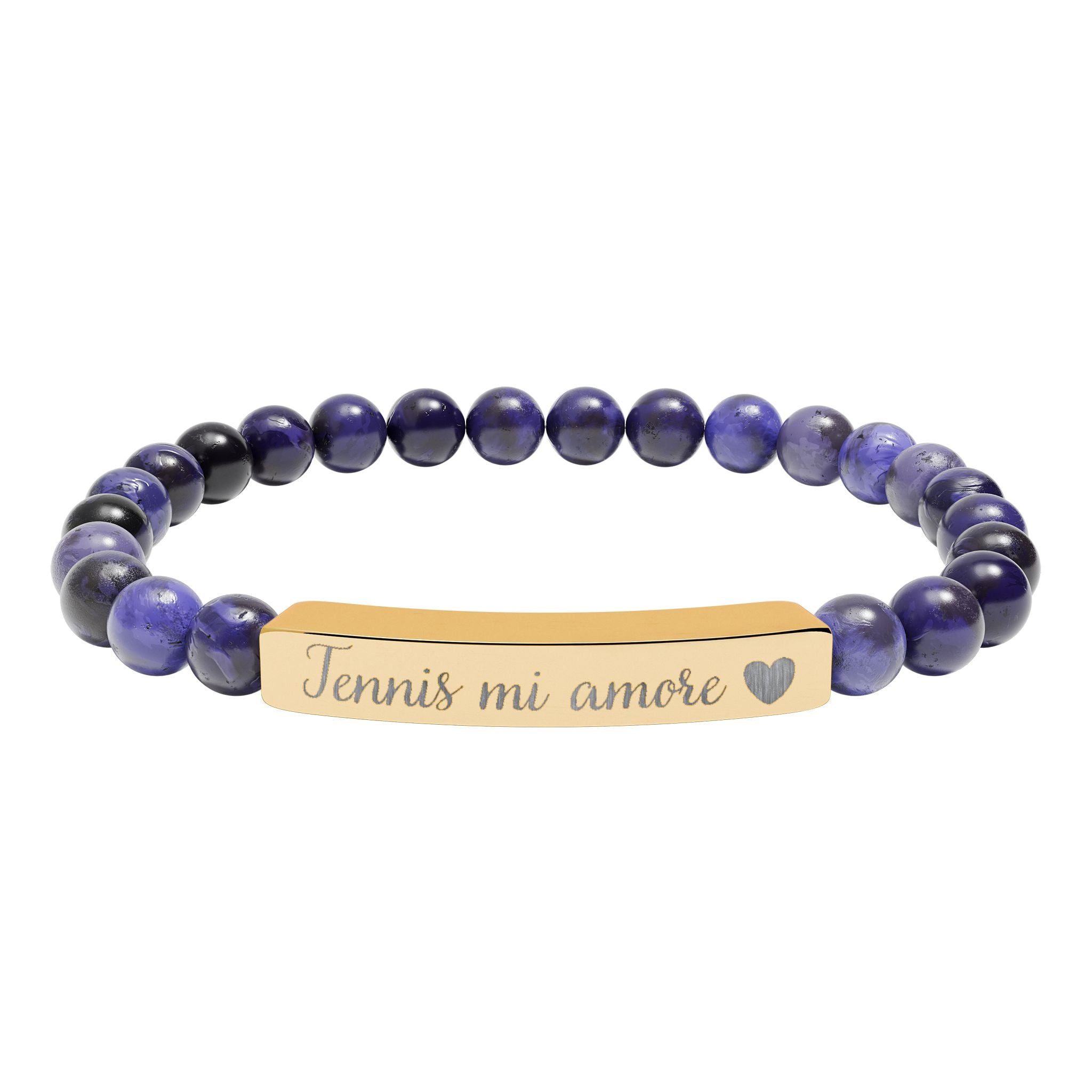 Engraved Natural Stone Bar Bracelet – Tennis mi amore/Heart/Stretch Beaded