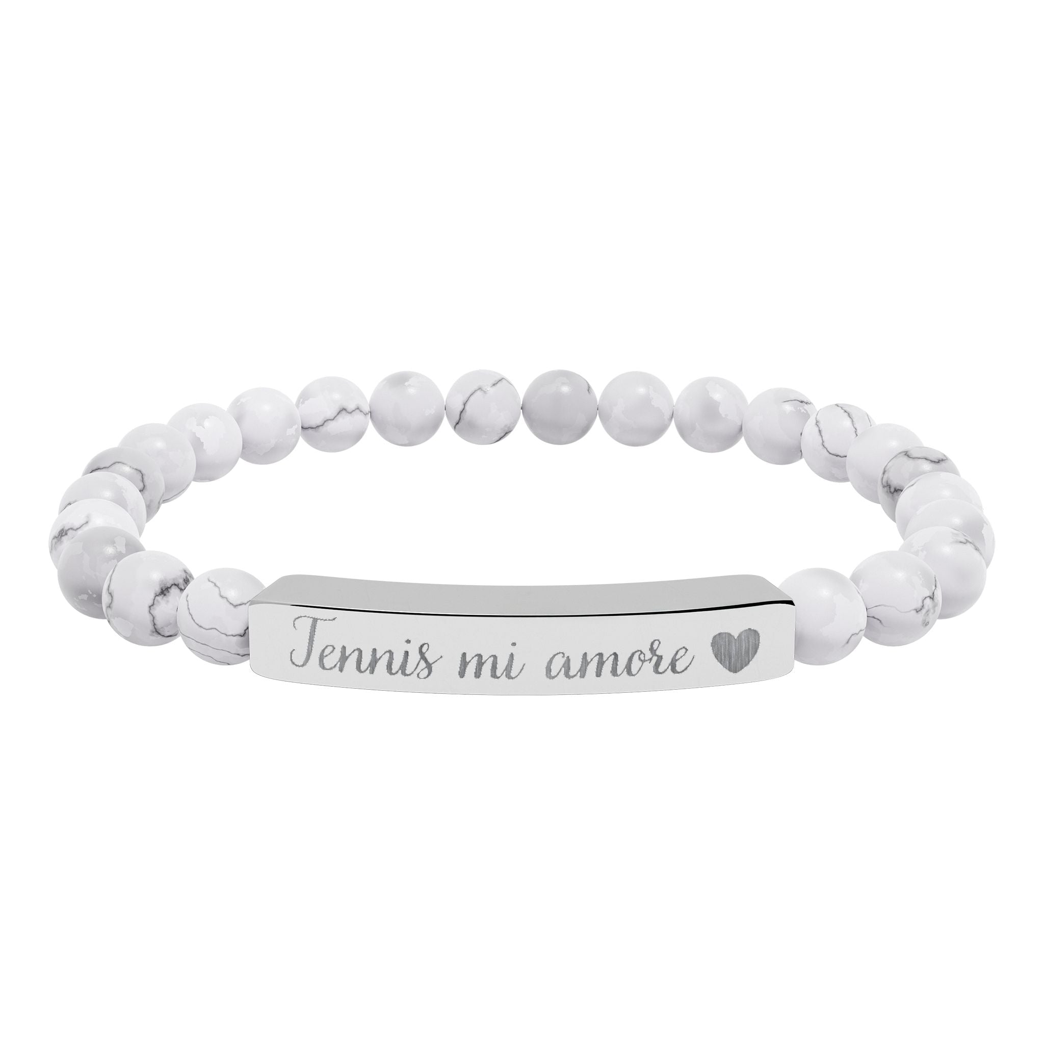 Engraved Natural Stone Bar Bracelet – Tennis mi amore/Heart/Stretch Beaded