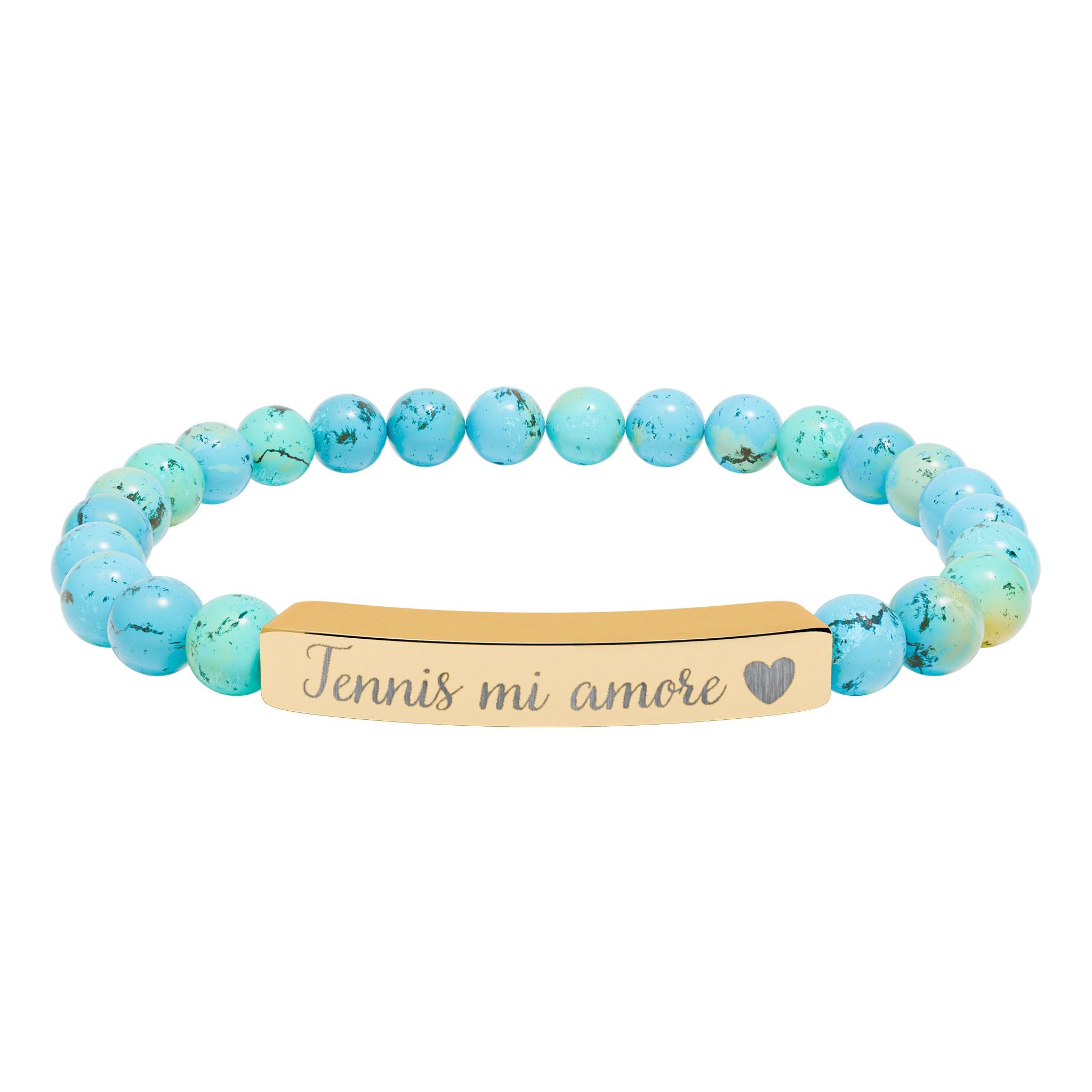 Engraved Natural Stone Bar Bracelet – Tennis mi amore/Heart/Stretch Beaded