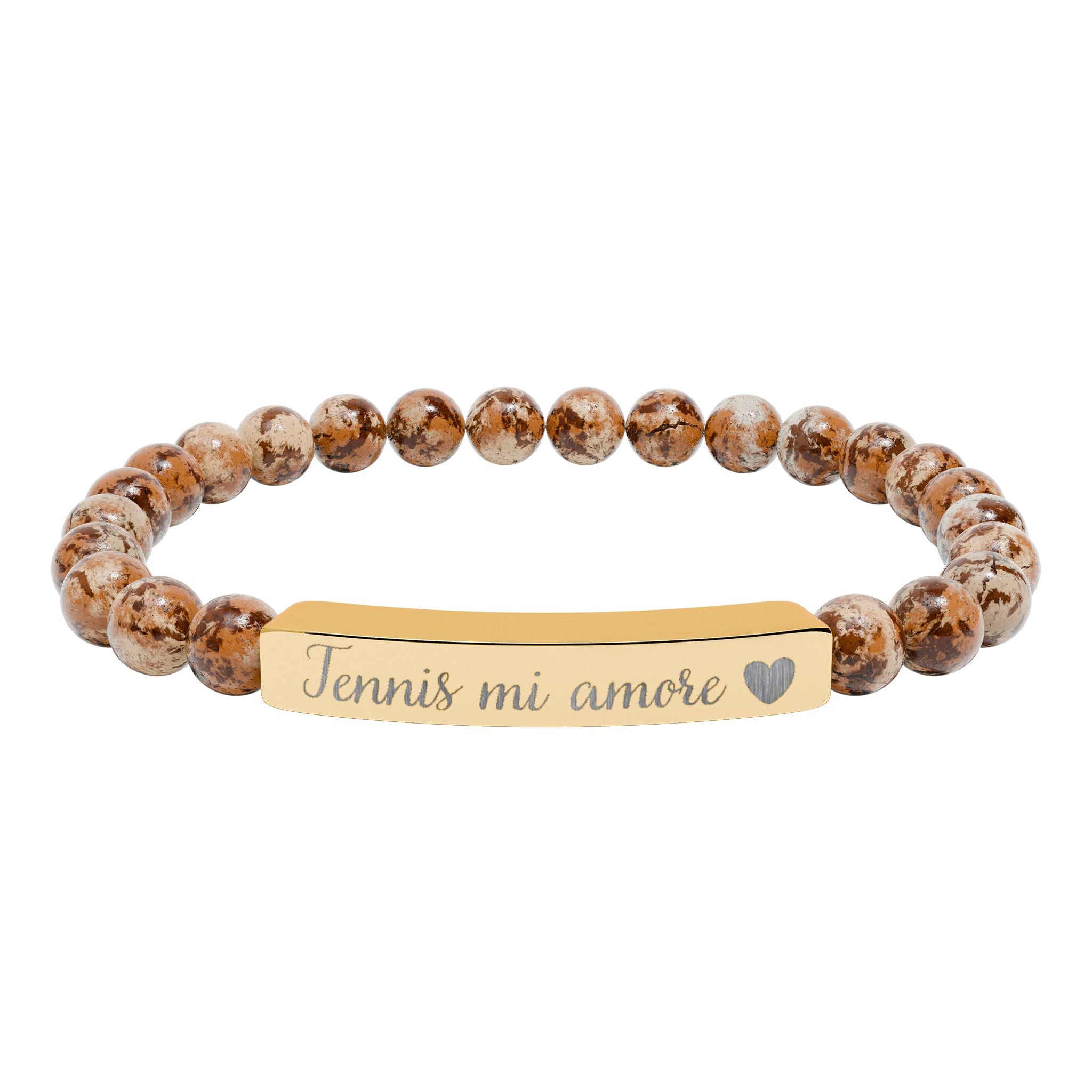 Engraved Natural Stone Bar Bracelet – Tennis mi amore/Heart/Stretch Beaded