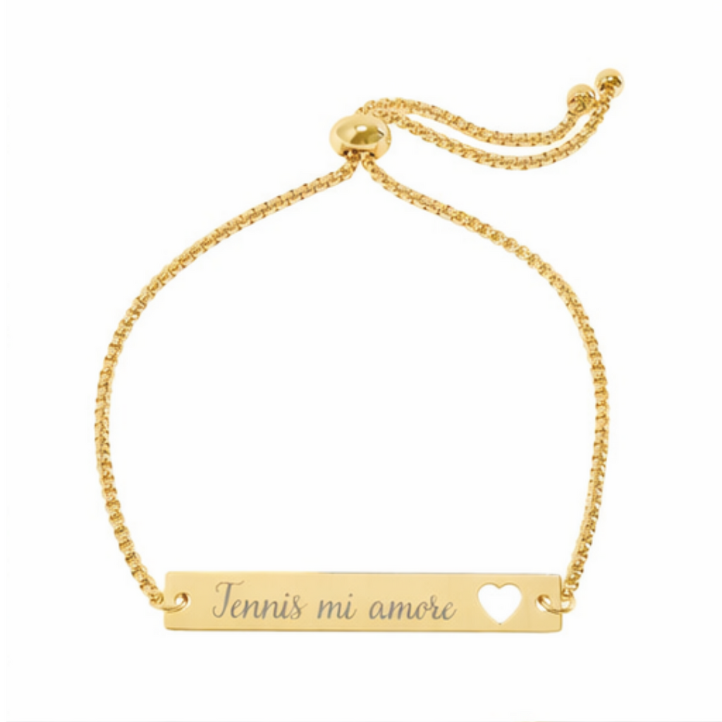 Adjustable Heart Cutout Engraveable Bar Bracelet — Tennis mi amore