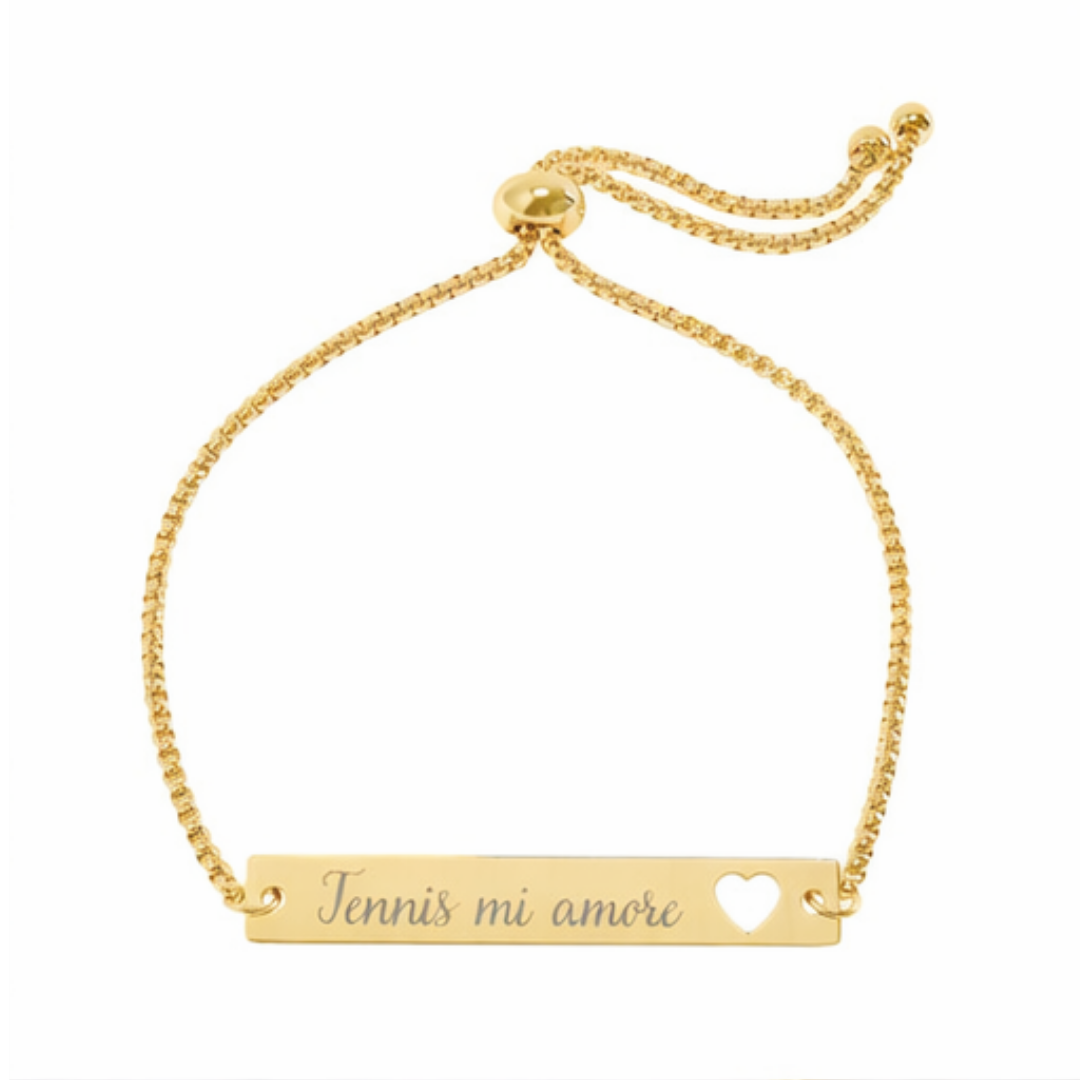 Adjustable Heart Cutout Engraveable Bar Bracelet — Tennis mi amore