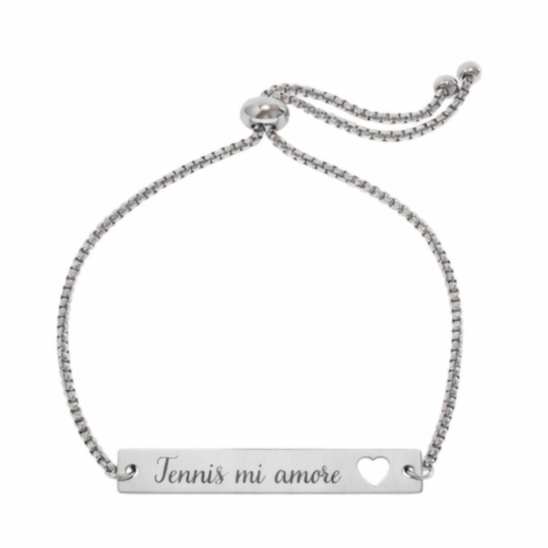Adjustable Heart Cutout Engraveable Bar Bracelet — Tennis mi amore