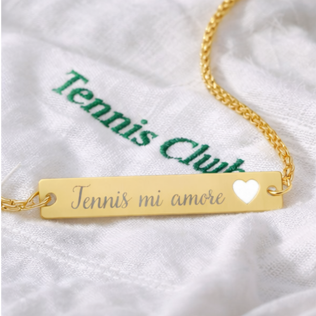 Adjustable Heart Cutout Engraveable Bar Bracelet — Tennis mi amore